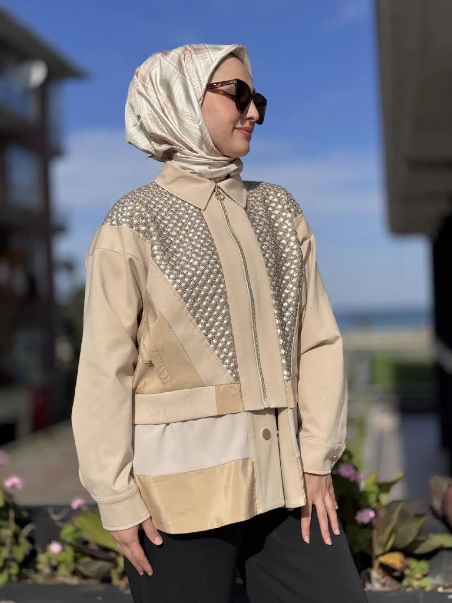 Ghisa Deri Payet ve Parça Detaylı Bomber Ceket 3239