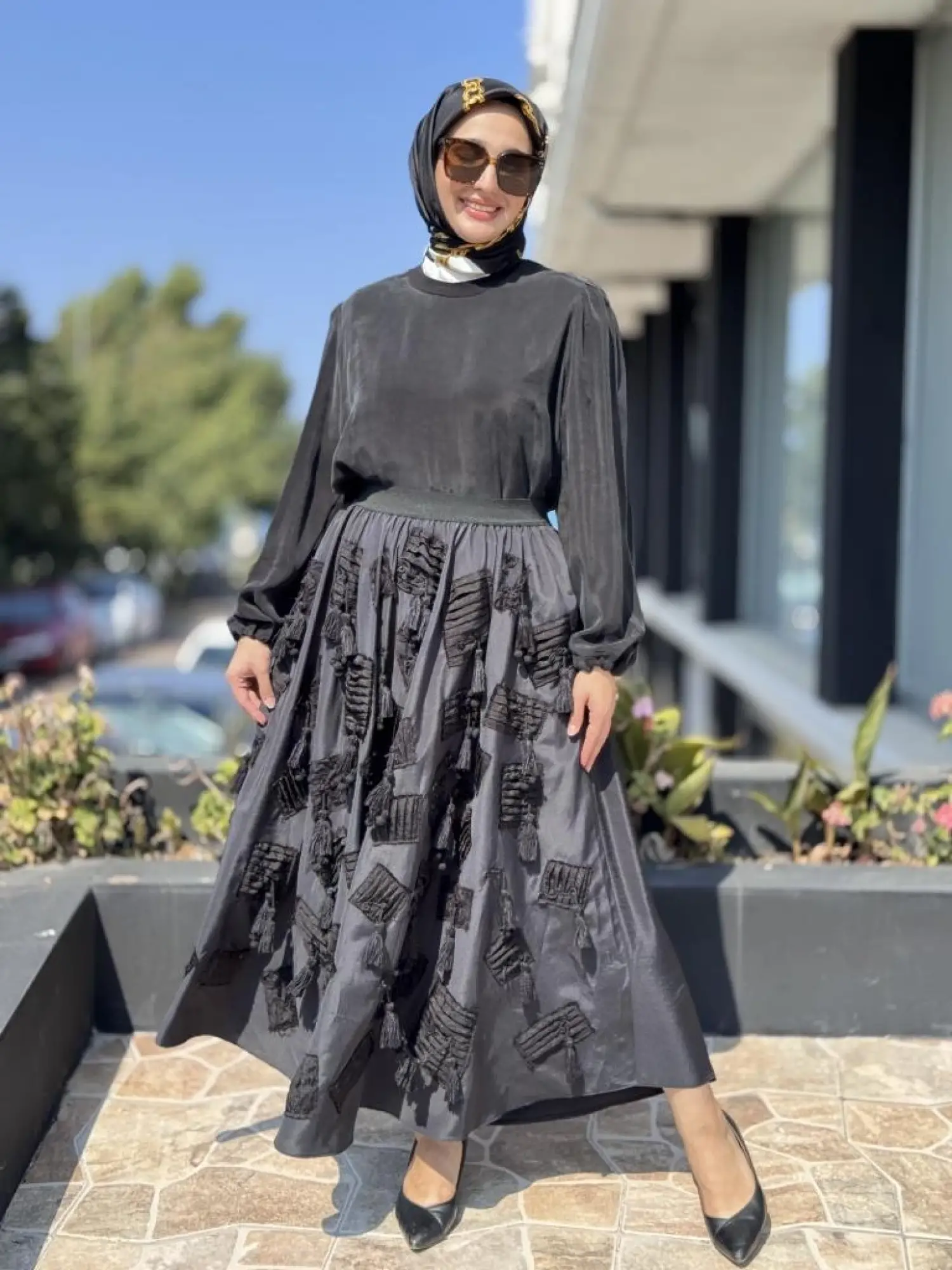 Ghisa Drape Püstül Detaylı Kloş Etek G5311