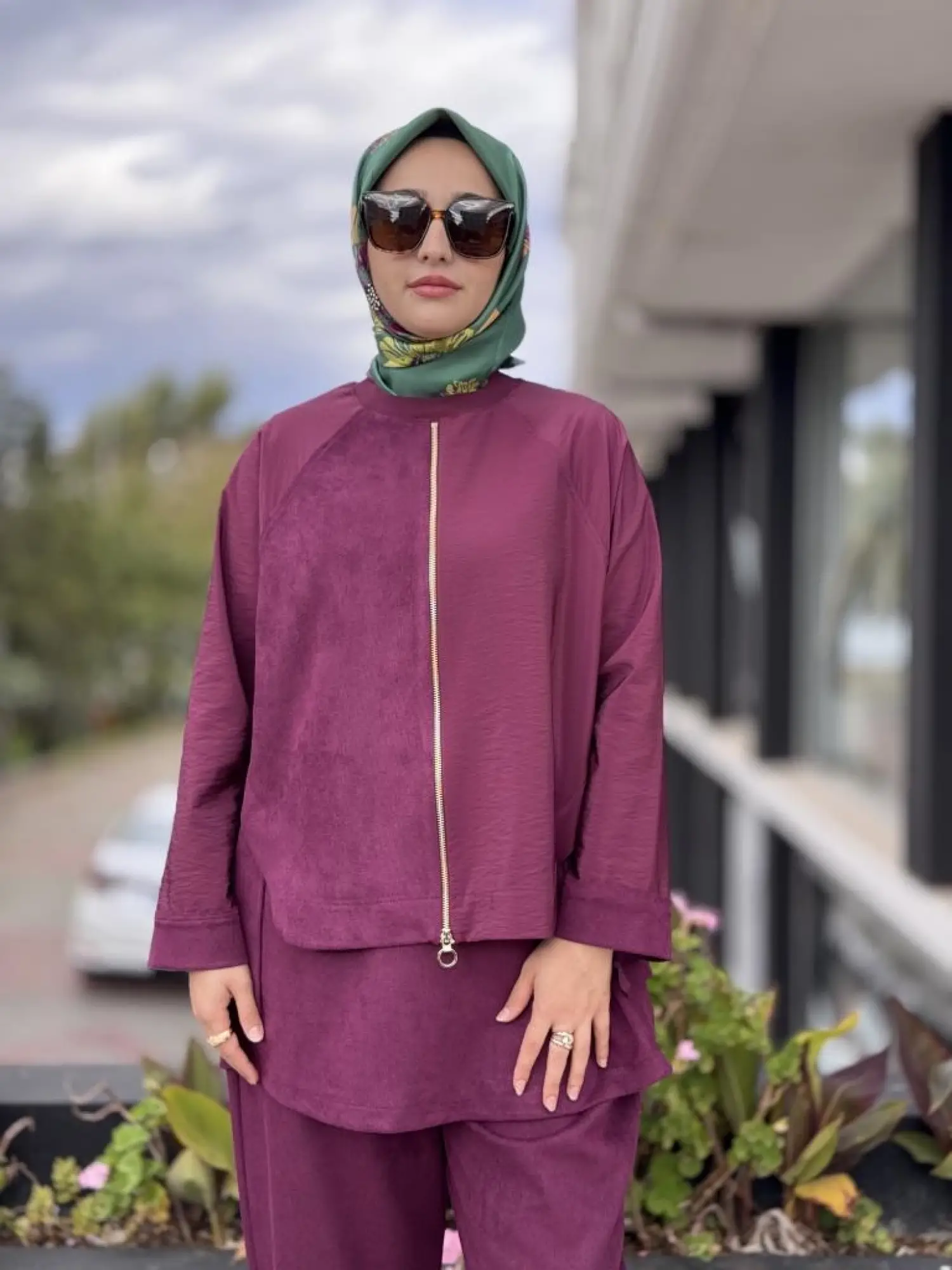 Ghisa Fermuar ve Paraşüt Kumaş Detaylı Nubuk Kap Pantolon Takım G4133