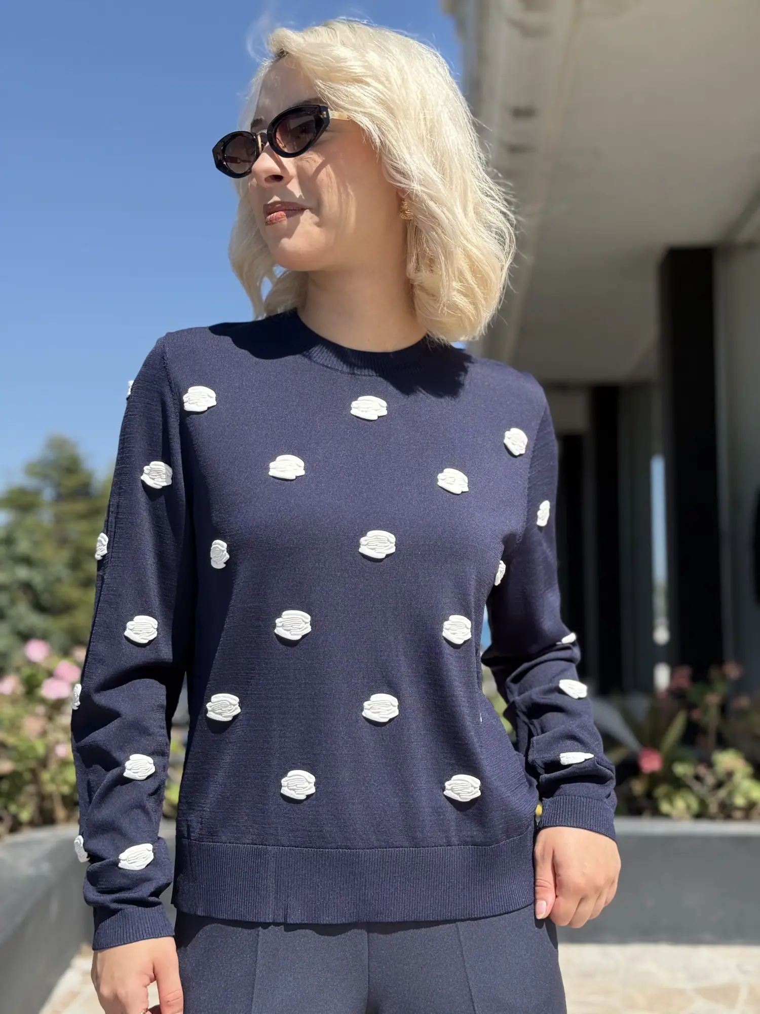 Ghisa Gül Motifli Triko Bluz G4474K