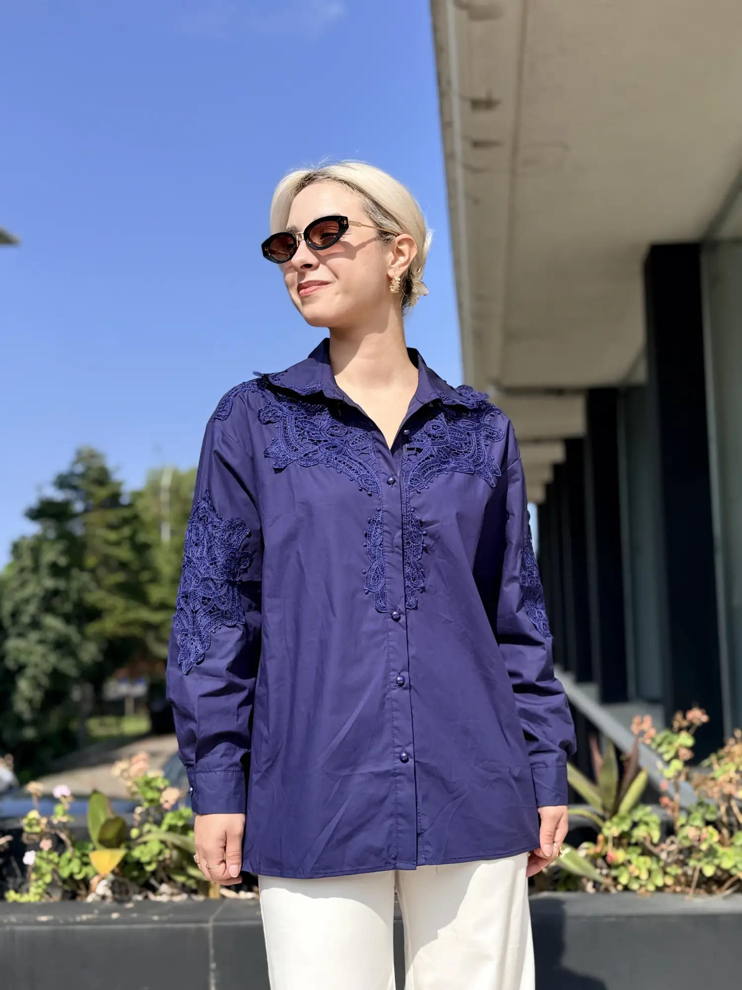 Ghisa Güpür Detaylı Poplin Gömlek G4470