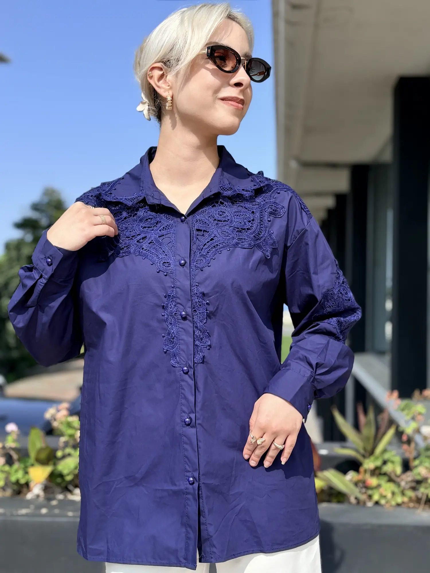 Ghisa Güpür Detaylı Poplin Gömlek G4470