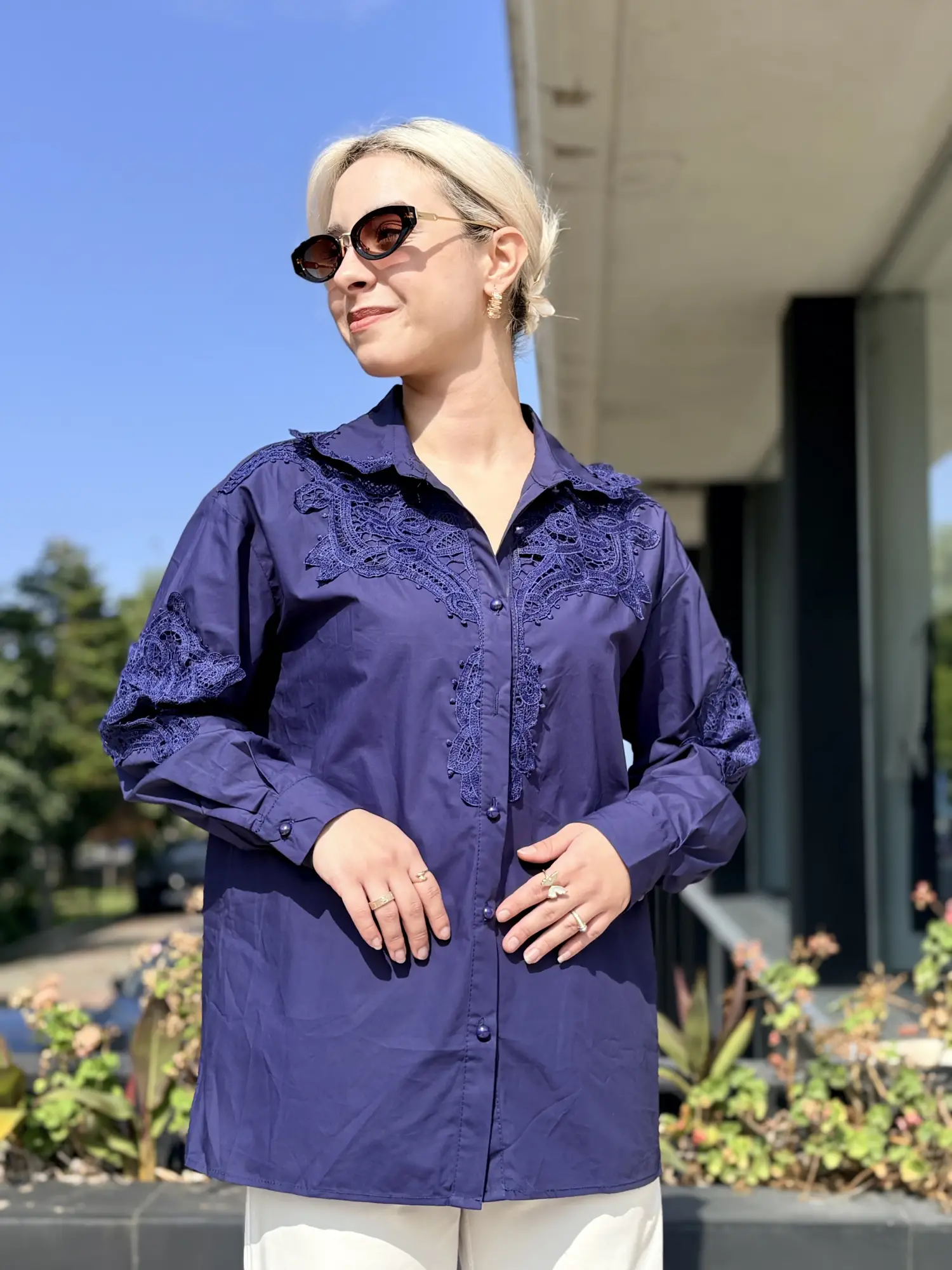 Ghisa Güpür Detaylı Poplin Gömlek G4470