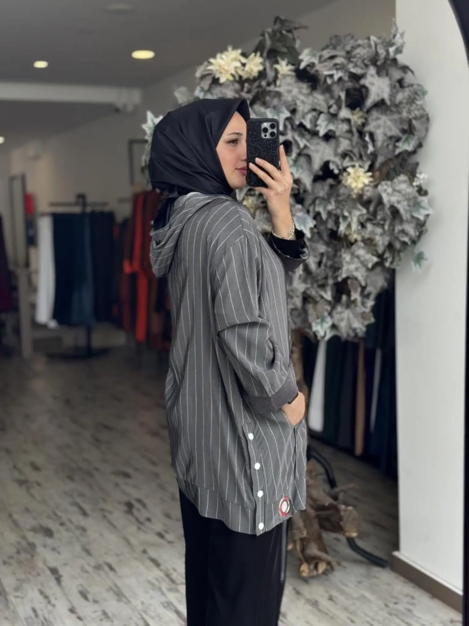 Ghisa Kapüşonlu Fermuarlı Çizgili Ceket 3868