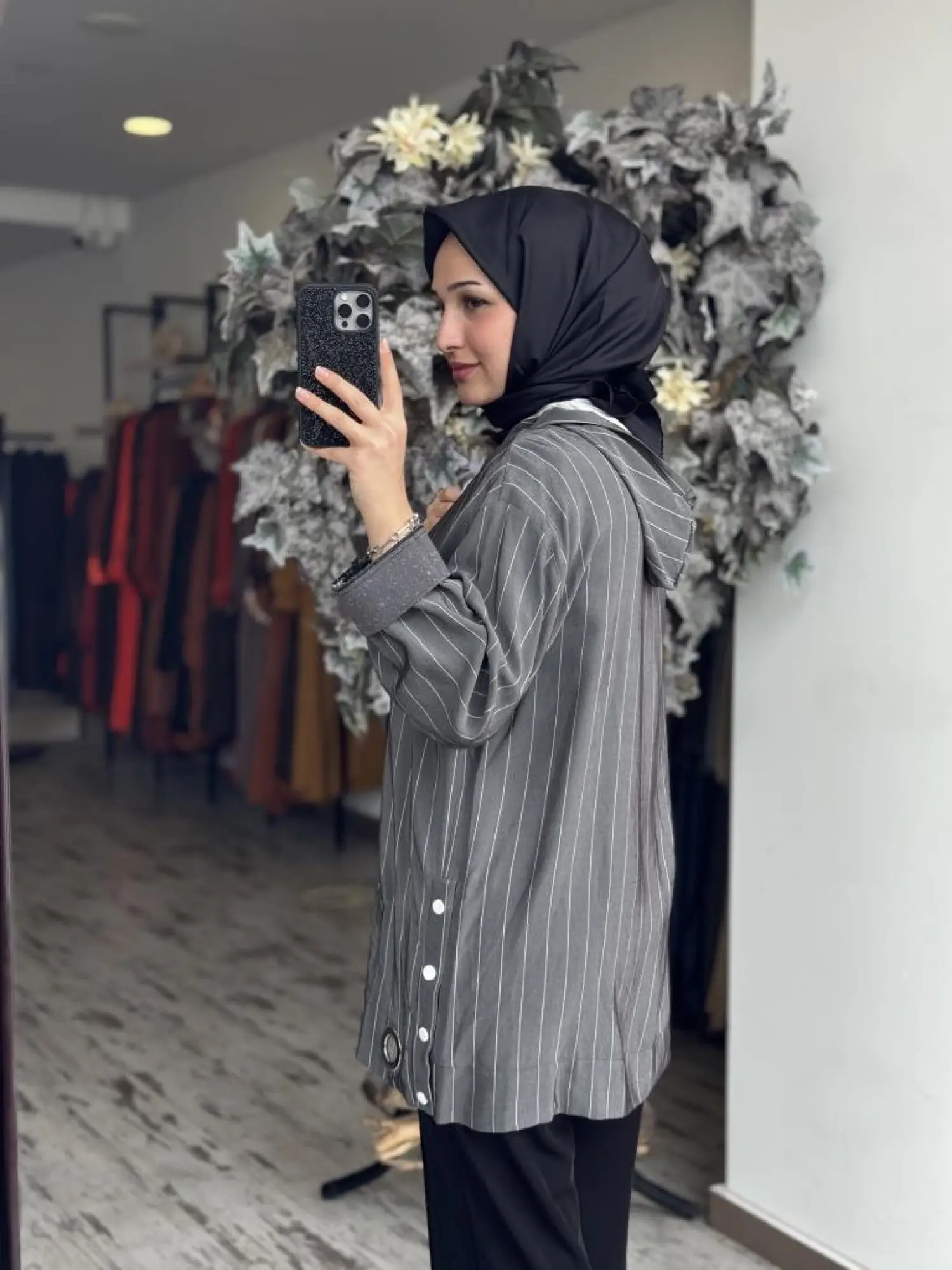 Ghisa Kapüşonlu Fermuarlı Çizgili Ceket 3868