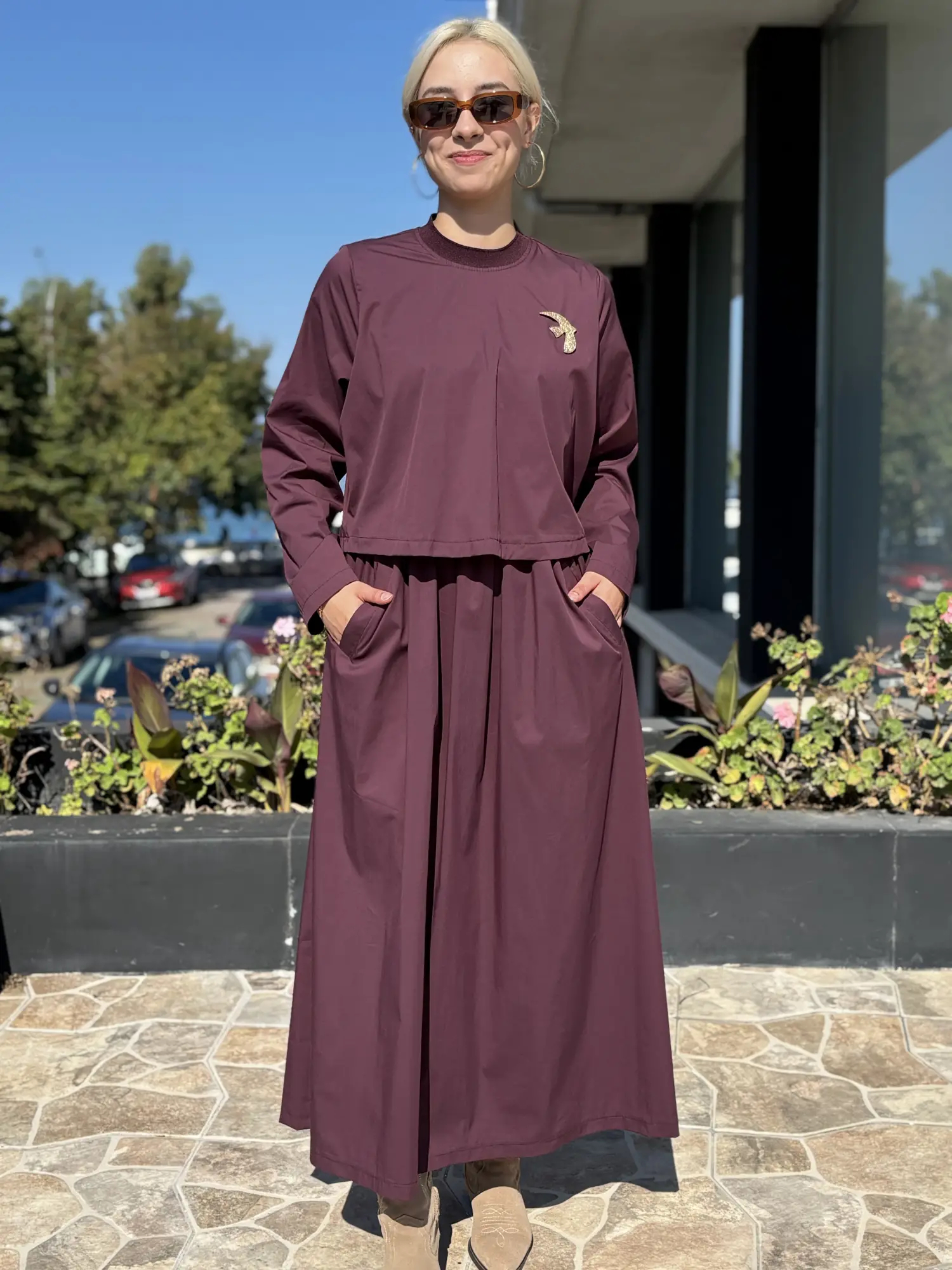 Ghisa Katman Görünümlü Broş Detaylı Elbise G4473