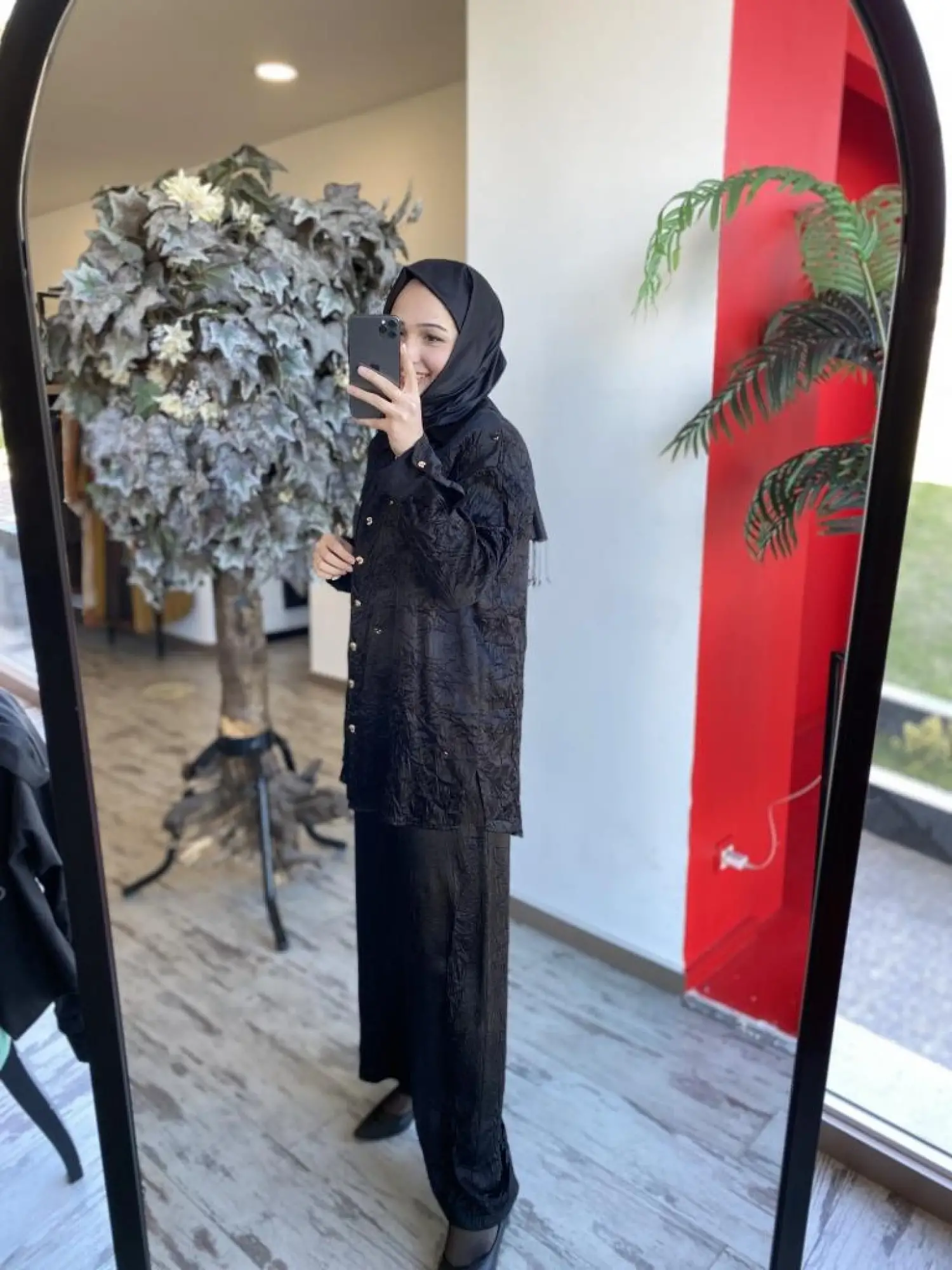 Ghisa Kırışık Saten Gömlek Pantolon Takım 4843