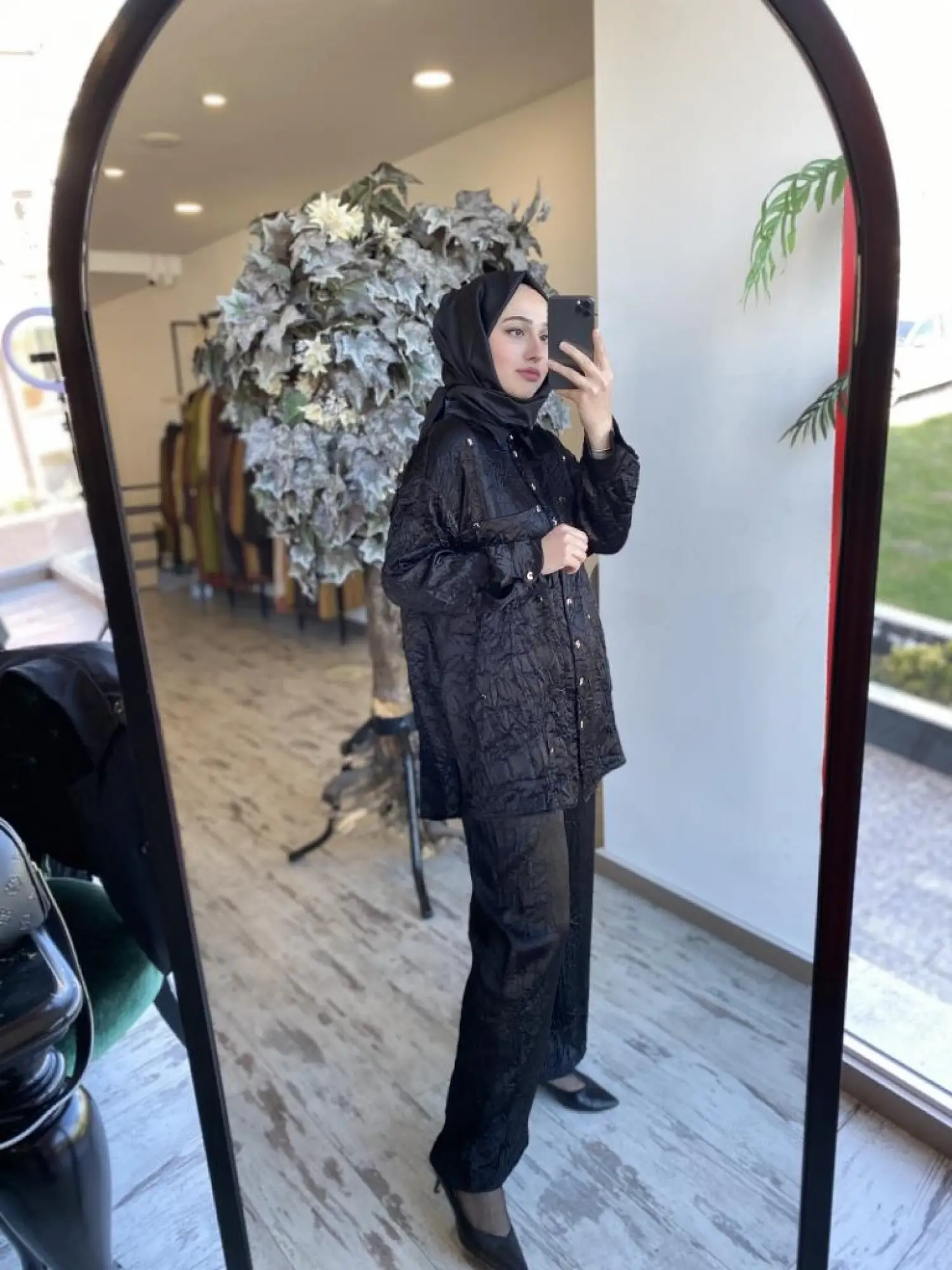 Ghisa Kırışık Saten Gömlek Pantolon Takım 4843