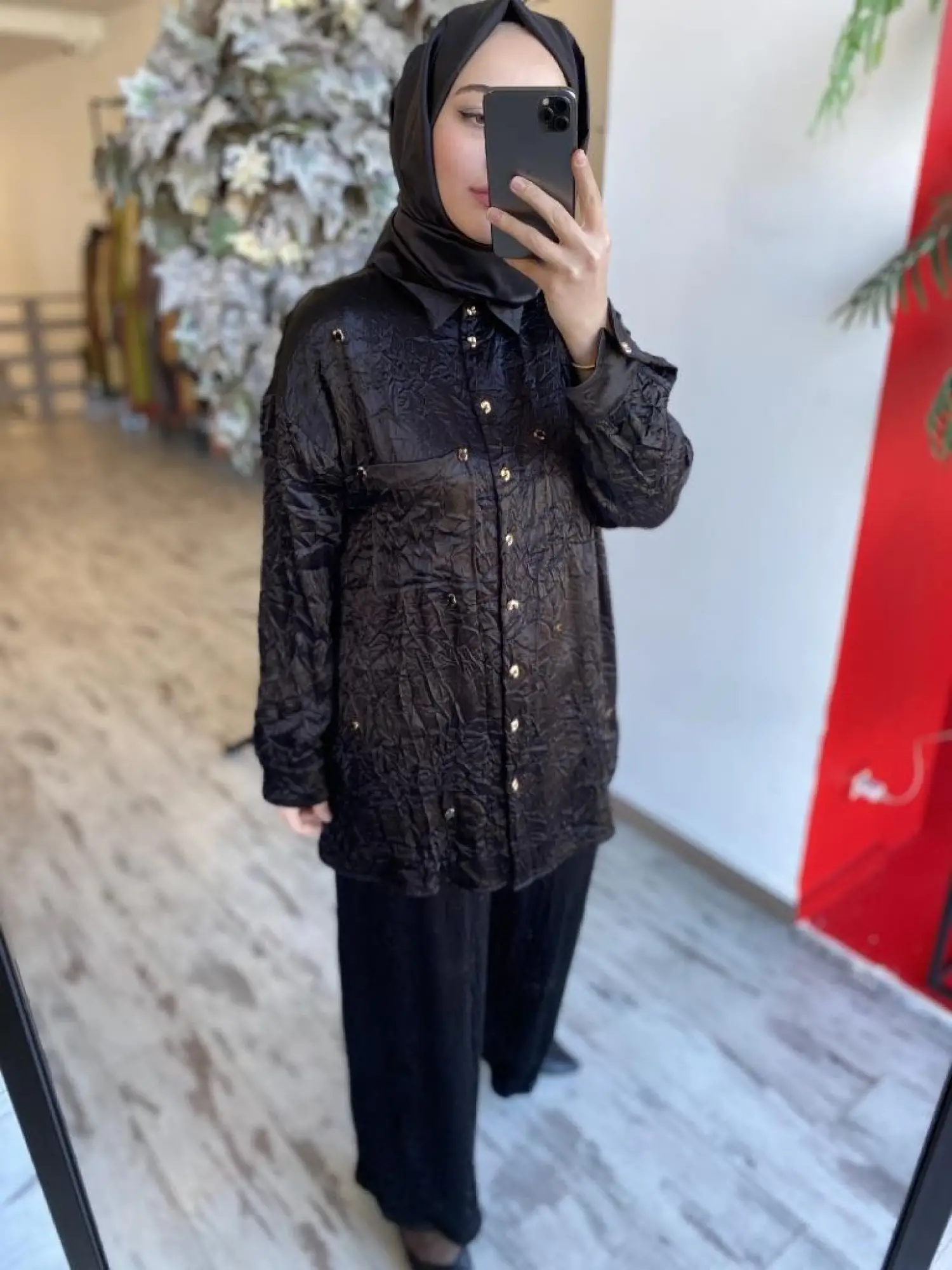 Ghisa Kırışık Saten Gömlek Pantolon Takım 4843