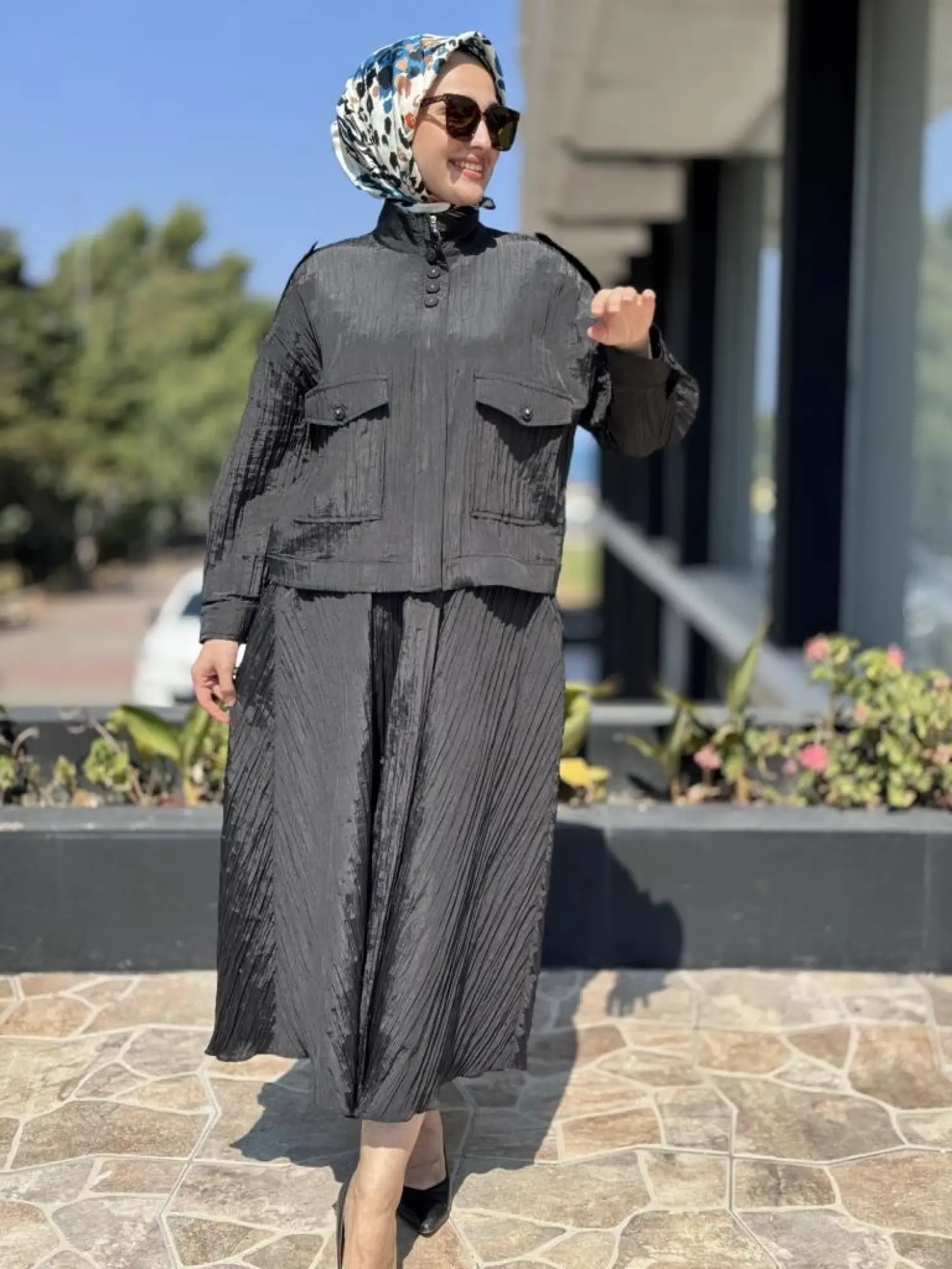 Ghisa Kraşlı Kolsuz Elbise Ceket Takım 3196