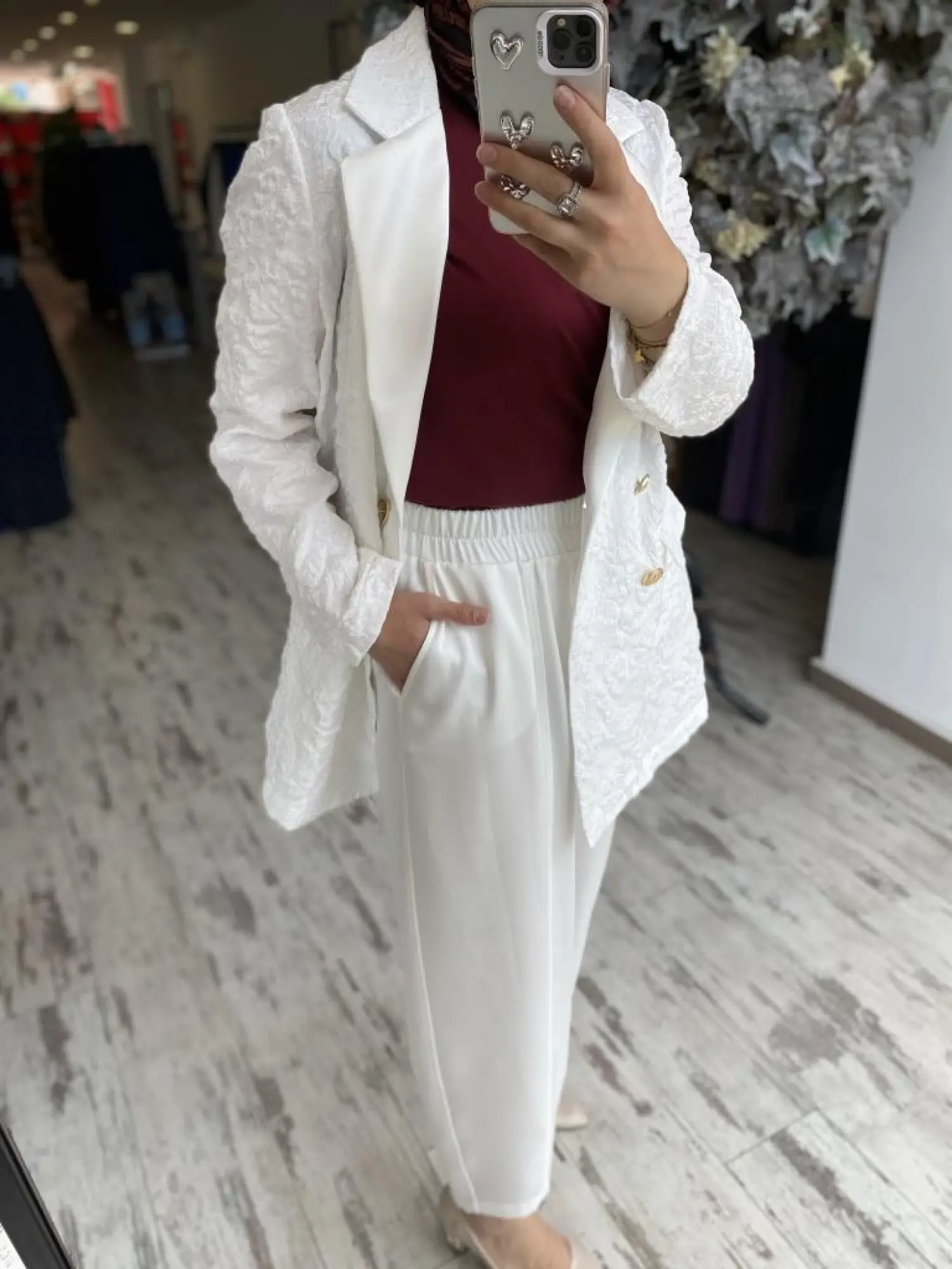 Ghisa Kruvaze Brokar Ceket Saten Pantolon Takım 3110