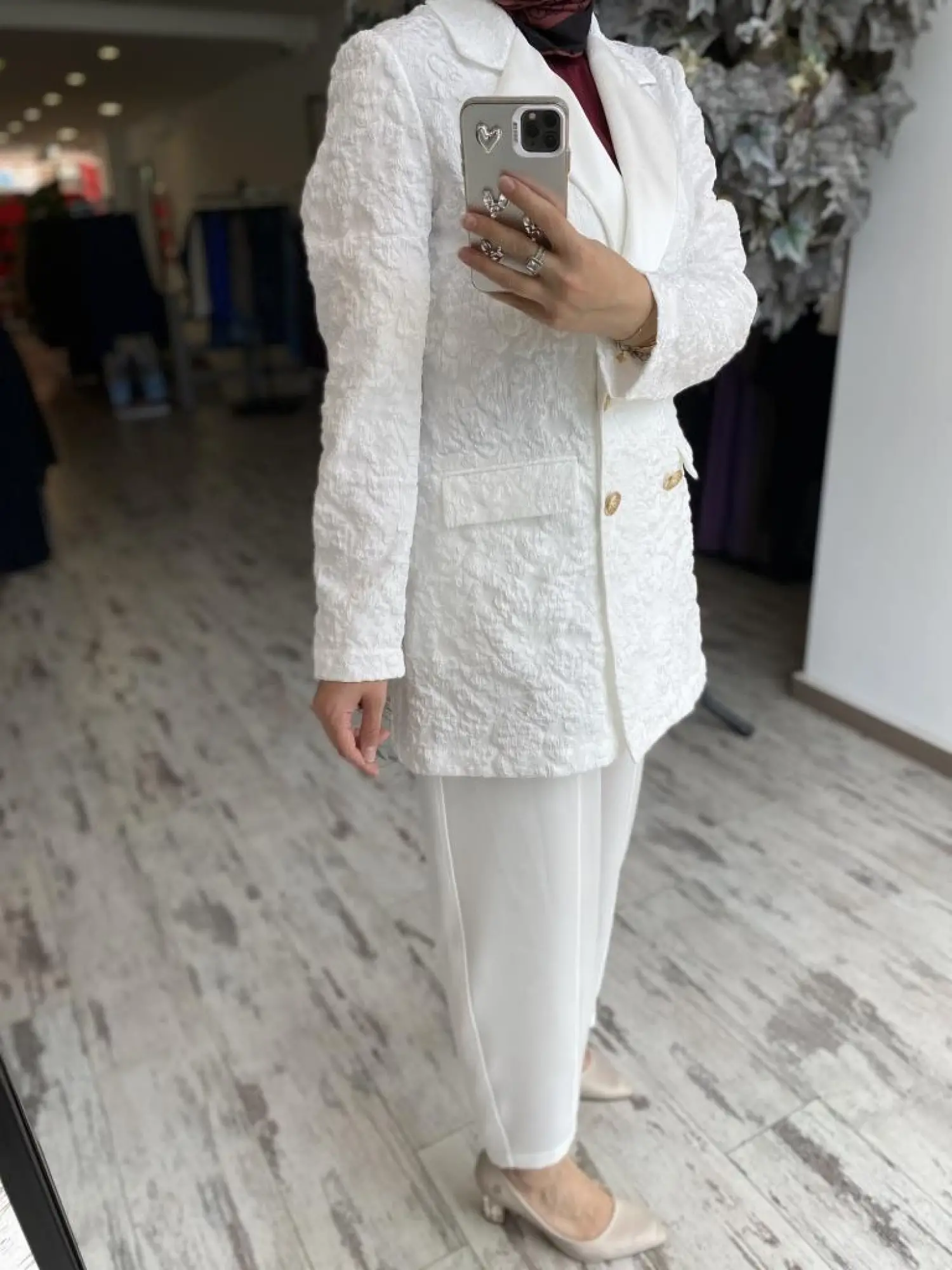 Ghisa Kruvaze Brokar Ceket Saten Pantolon Takım 3110