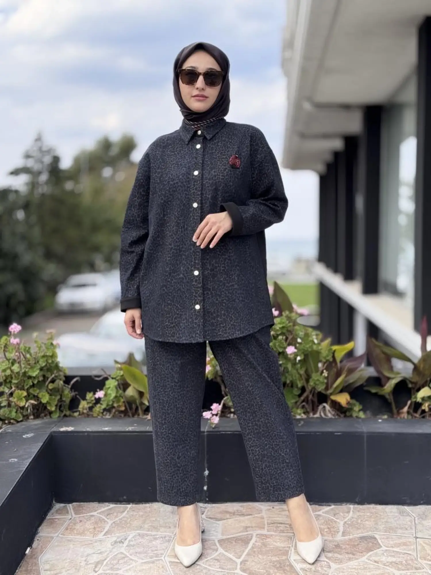 Ghisa Leopar Detaylı Denim Çıtçıtlı Kap/Ceket Pantolon Takım G4103