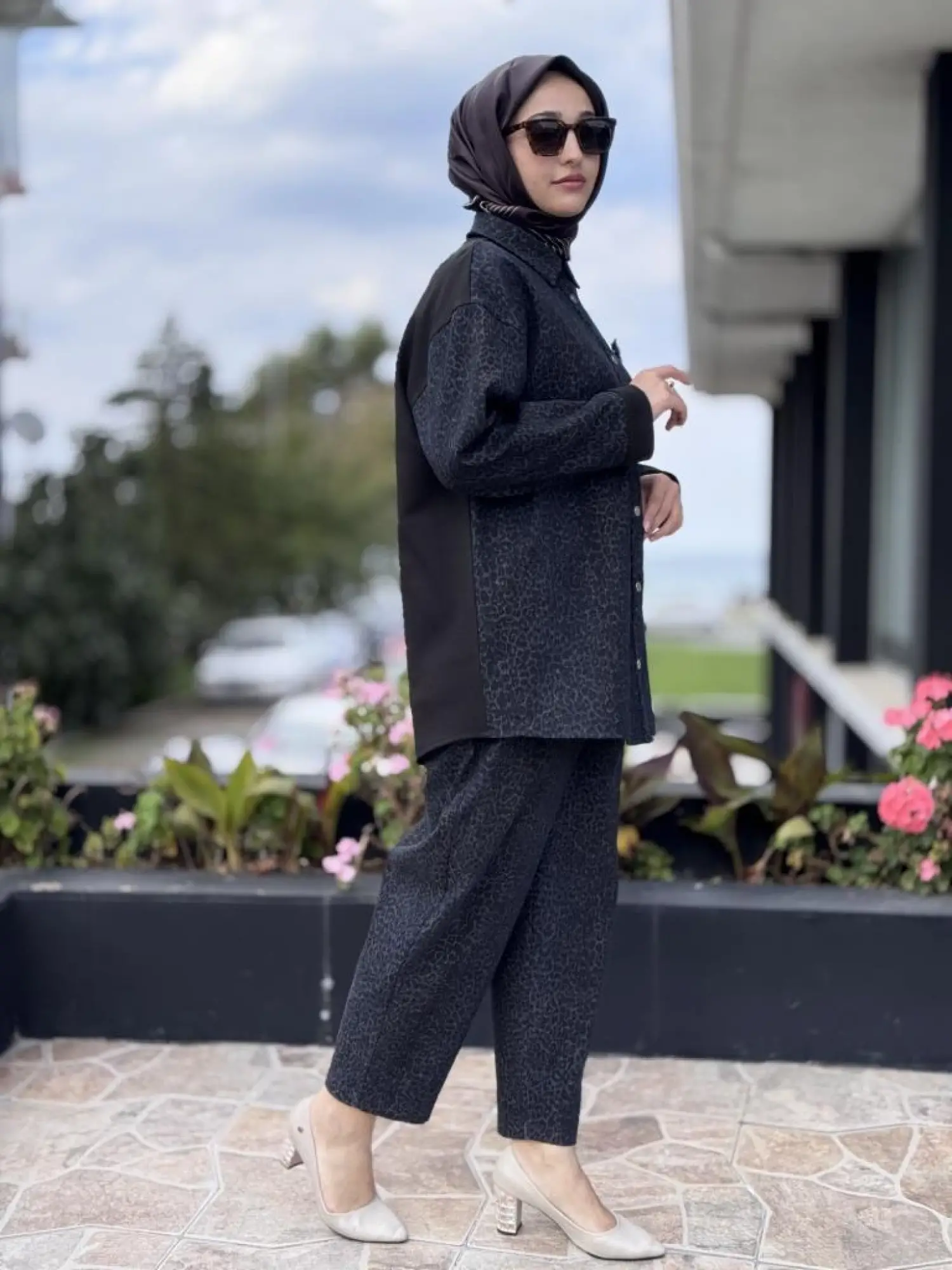 Ghisa Leopar Detaylı Denim Çıtçıtlı Kap/Ceket Pantolon Takım G4103