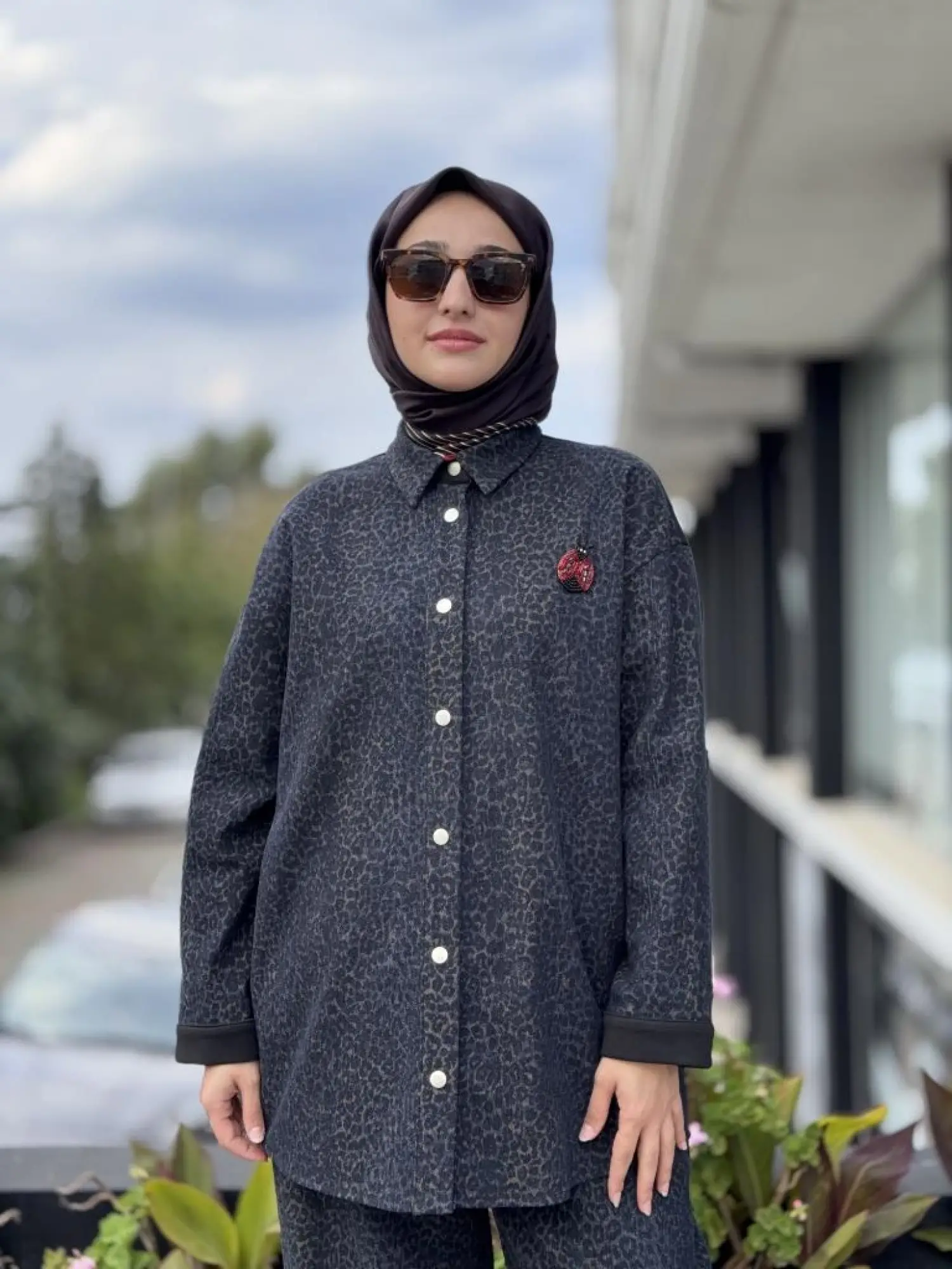 Ghisa Leopar Detaylı Denim Çıtçıtlı Kap/Ceket Pantolon Takım G4103