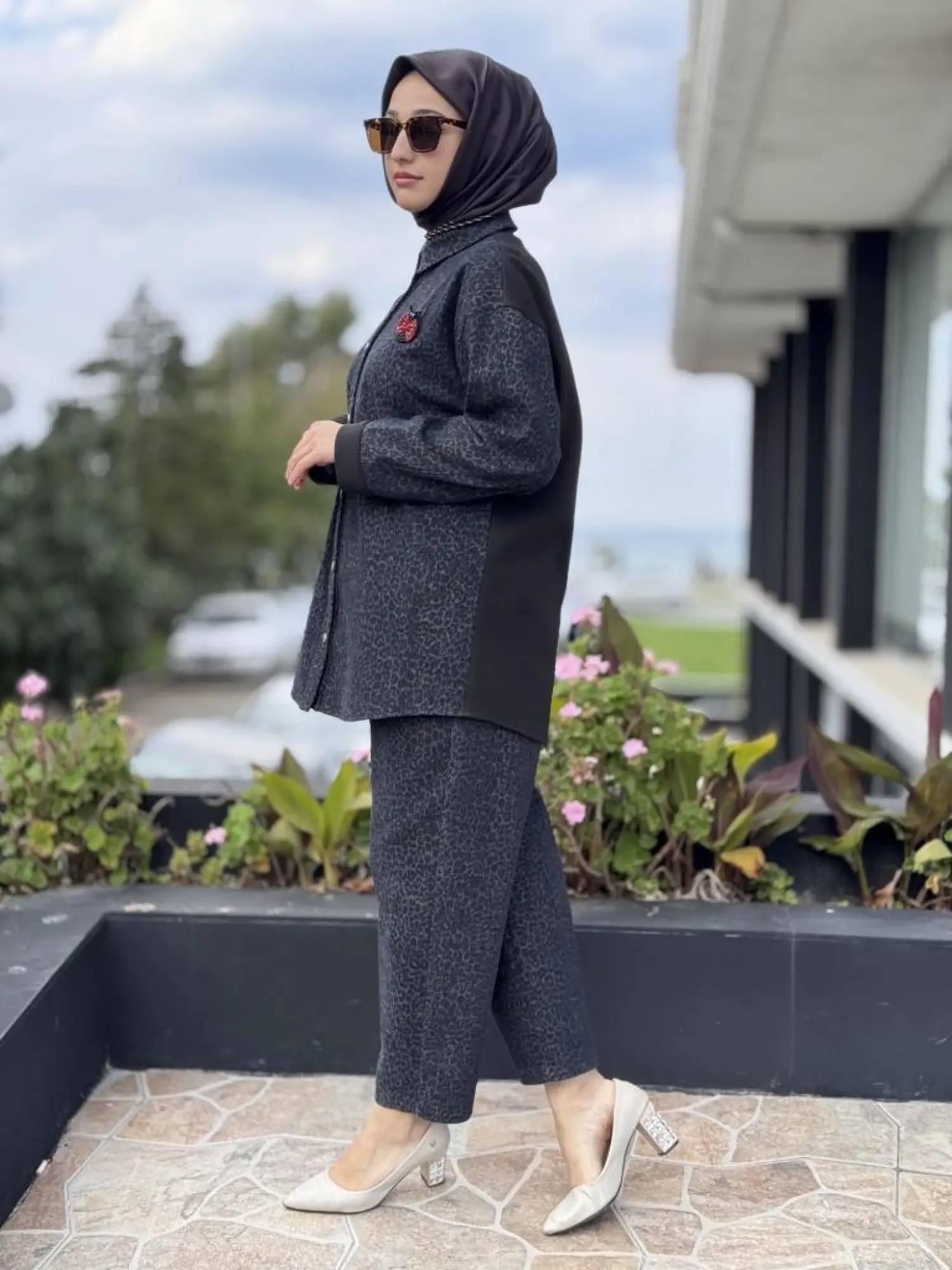 Ghisa Leopar Detaylı Denim Çıtçıtlı Kap/Ceket Pantolon Takım G4103