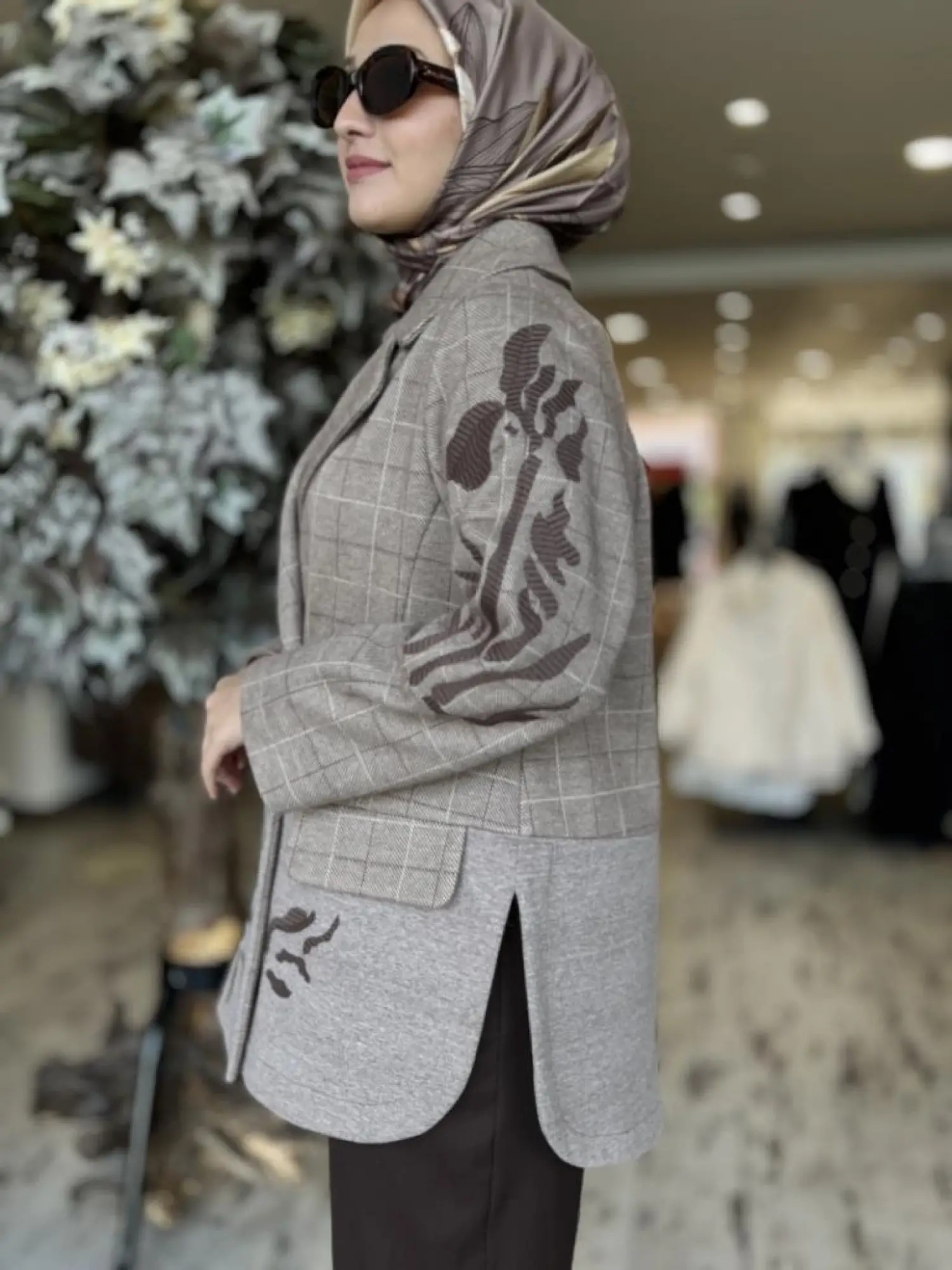 Ghisa Nakış Detaylı Ekose Yün Ceket/Pantolon Takım 3911