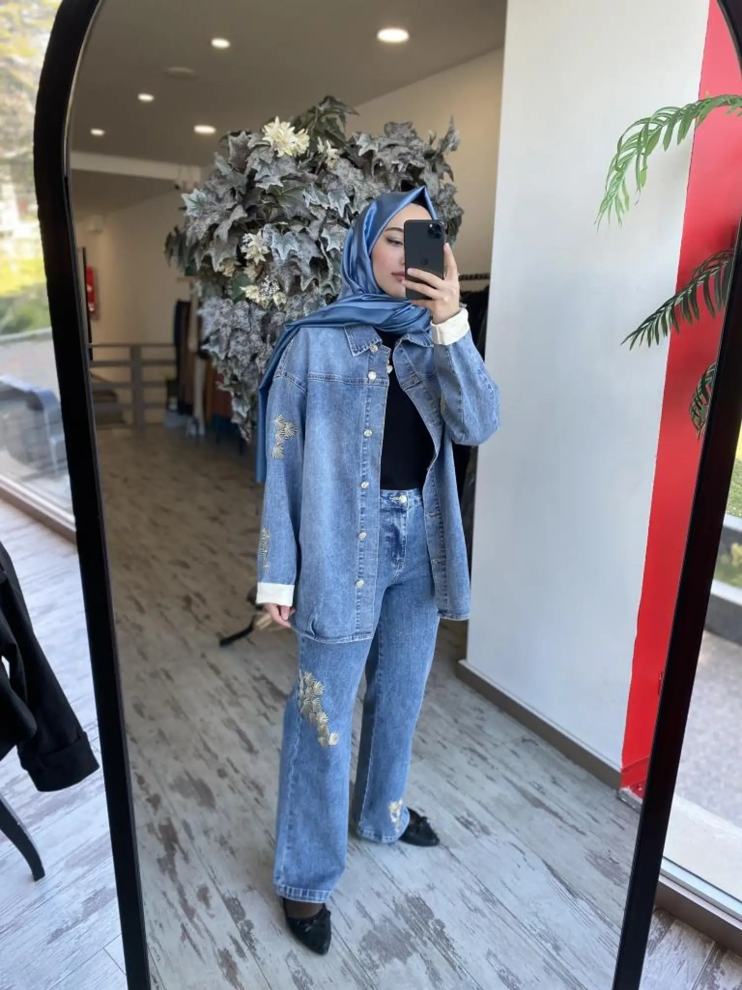 Ghisa Nakış İşlemeli Kot Ceket Pantolon Takım 3951