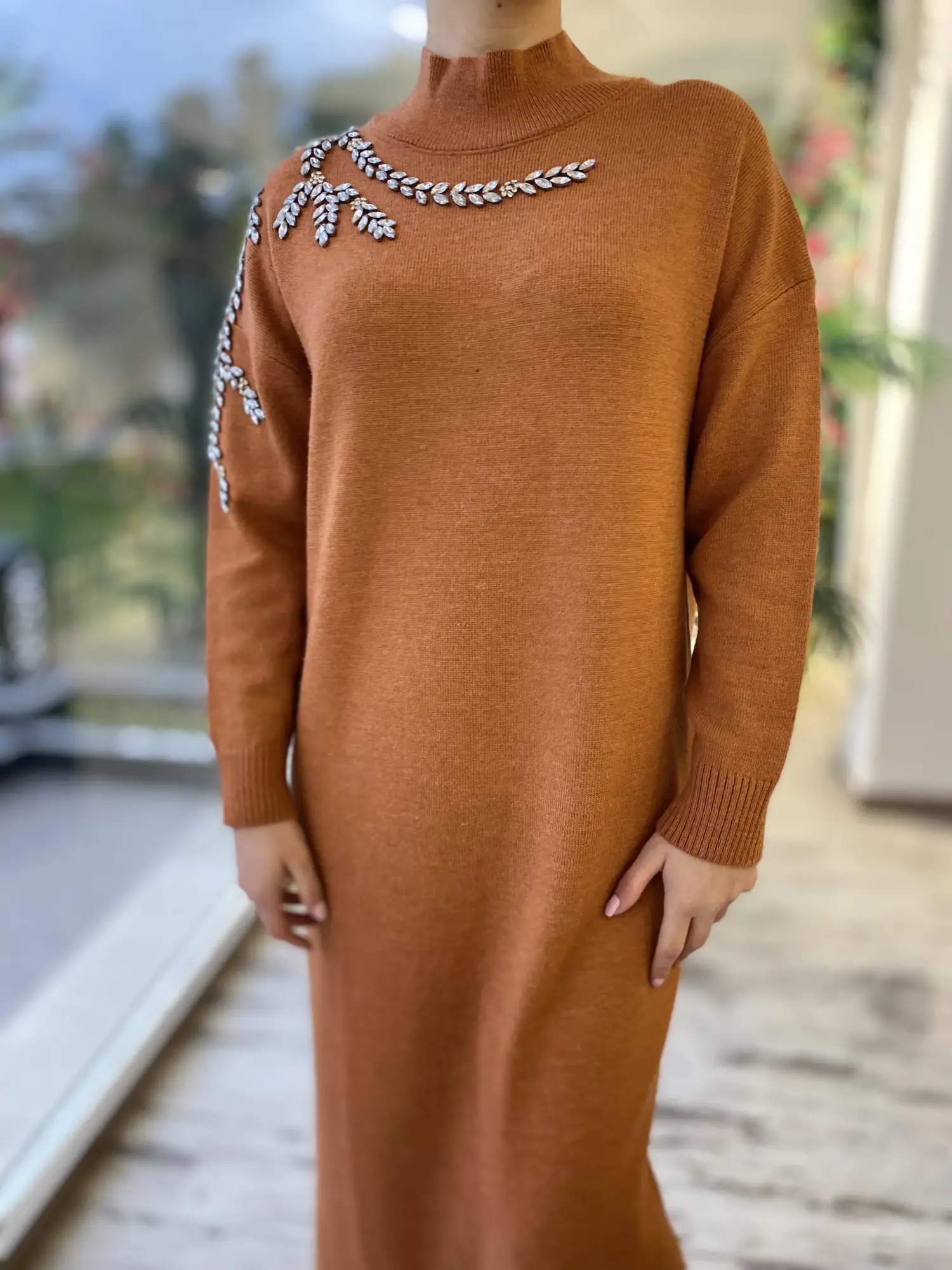 Ghisa Omuzu Taşlı Triko Elbise G4429