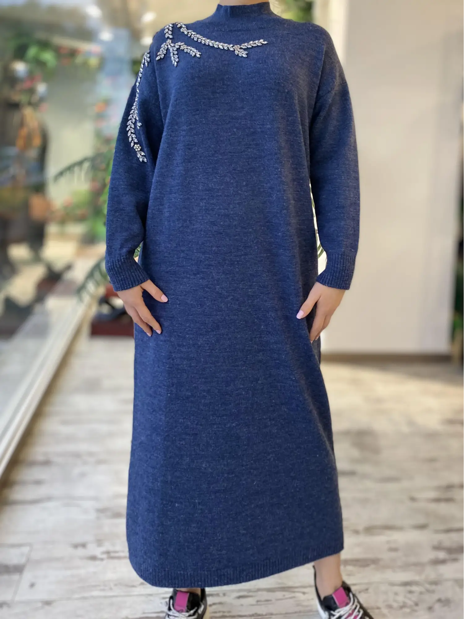 Ghisa Omuzu Taşlı Triko Elbise G4429