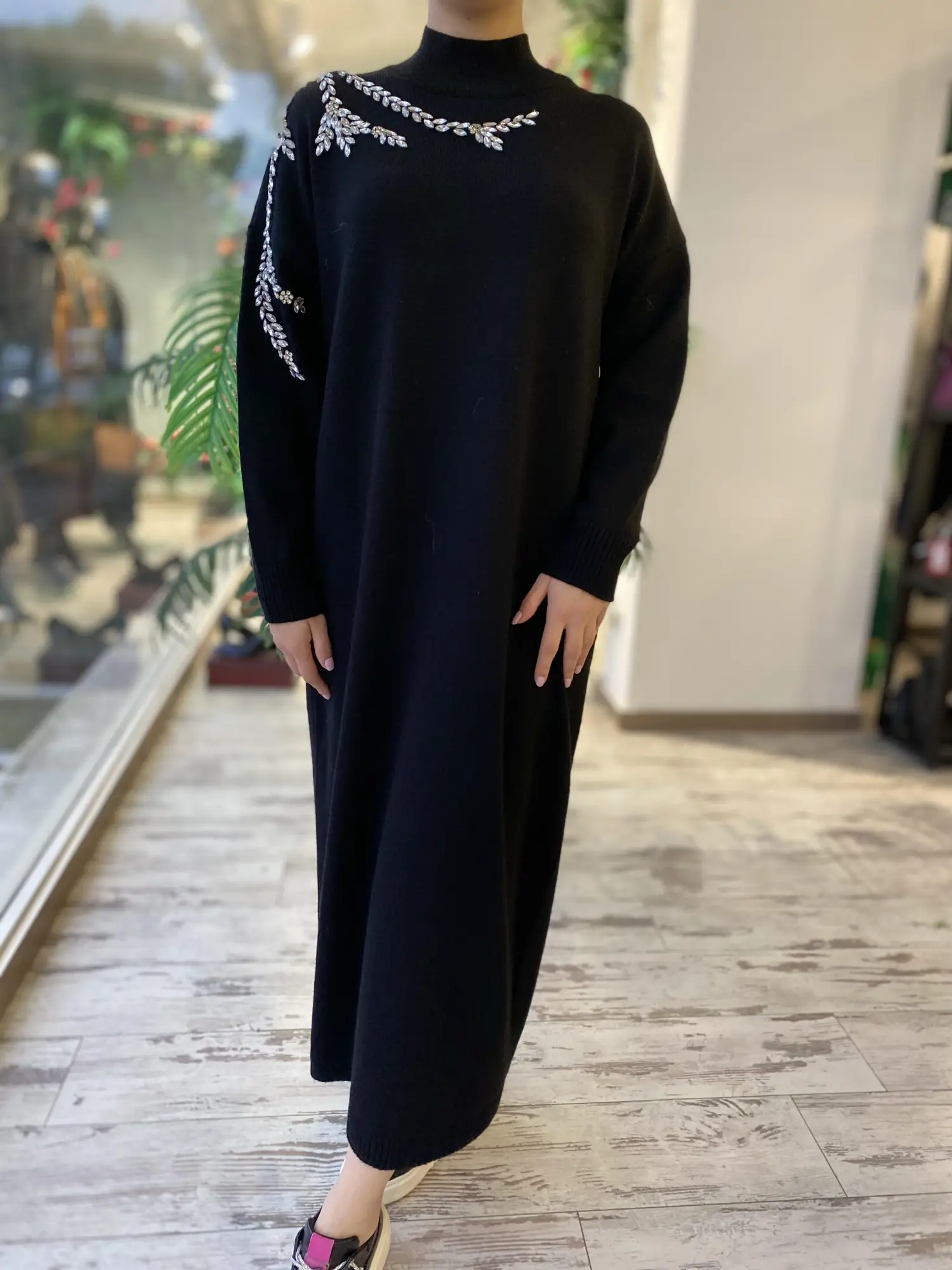 Ghisa Omuzu Taşlı Triko Elbise G4429