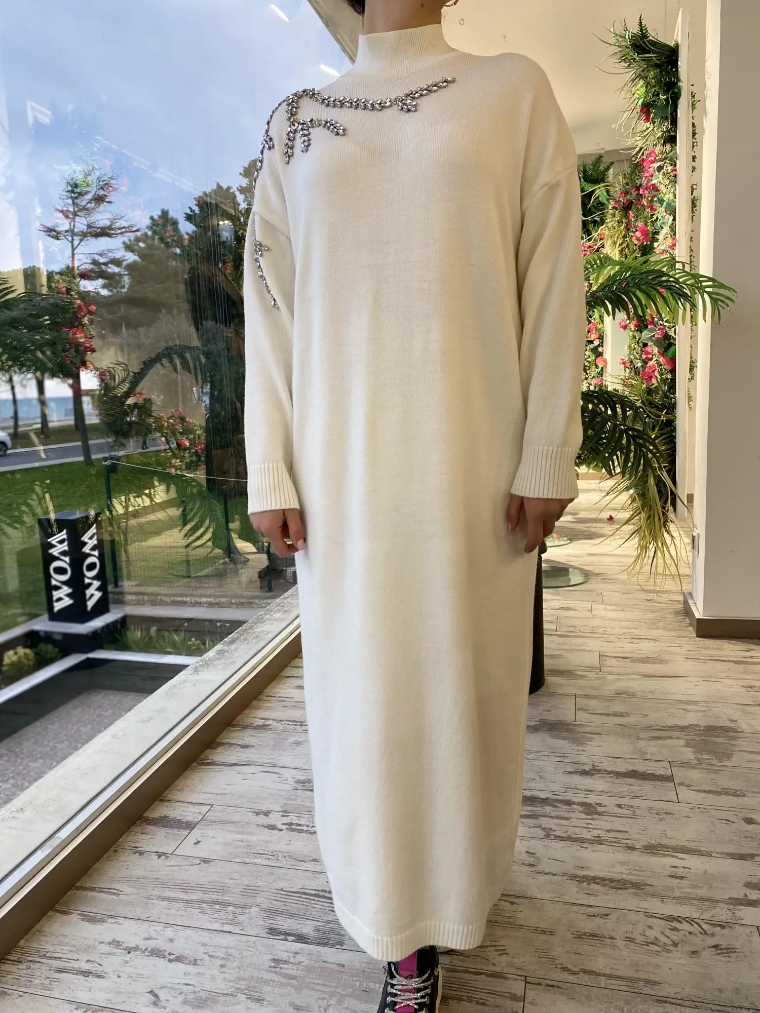 Ghisa Omuzu Taşlı Triko Elbise G4429