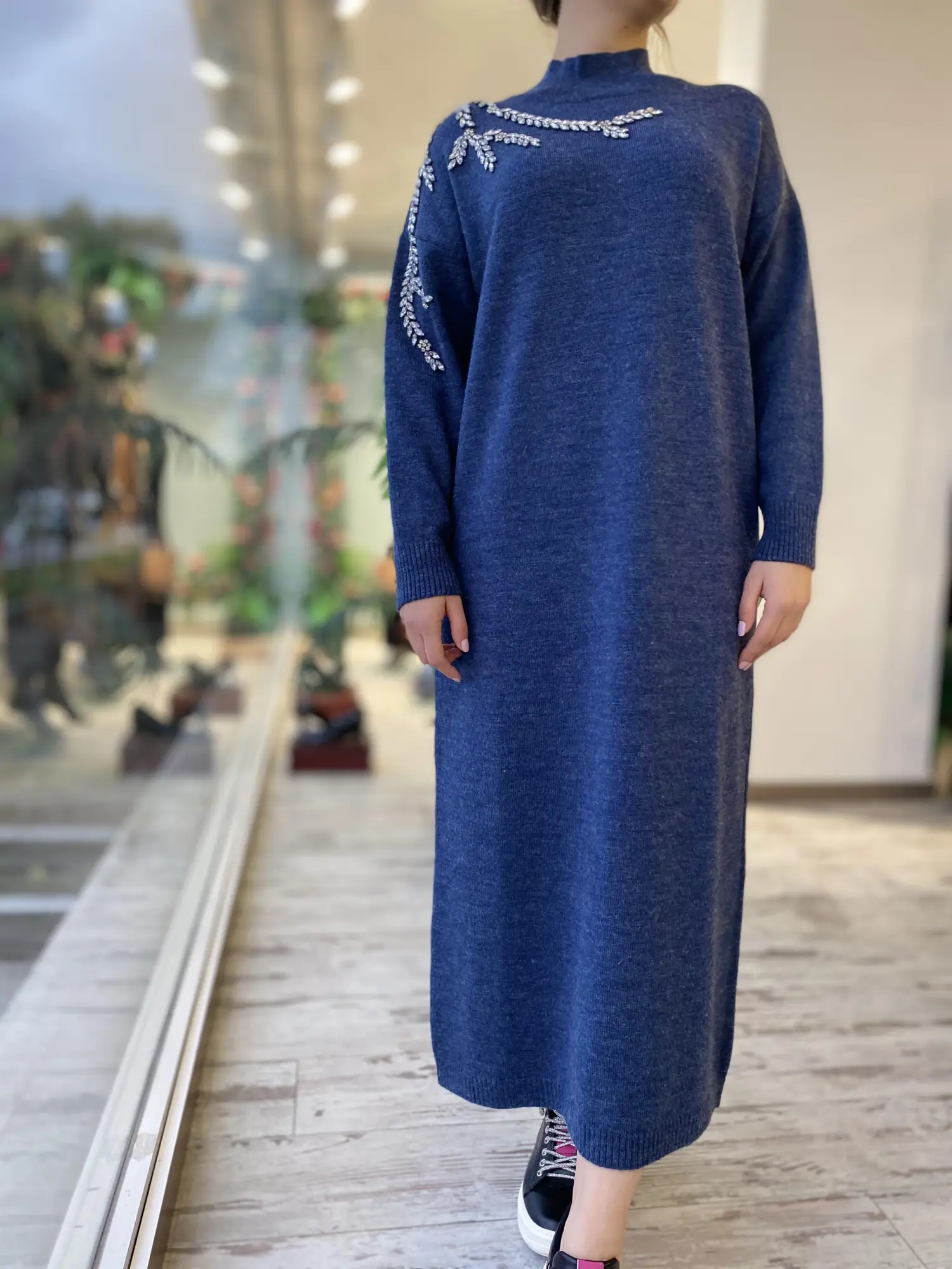 Ghisa Omuzu Taşlı Triko Elbise G4429