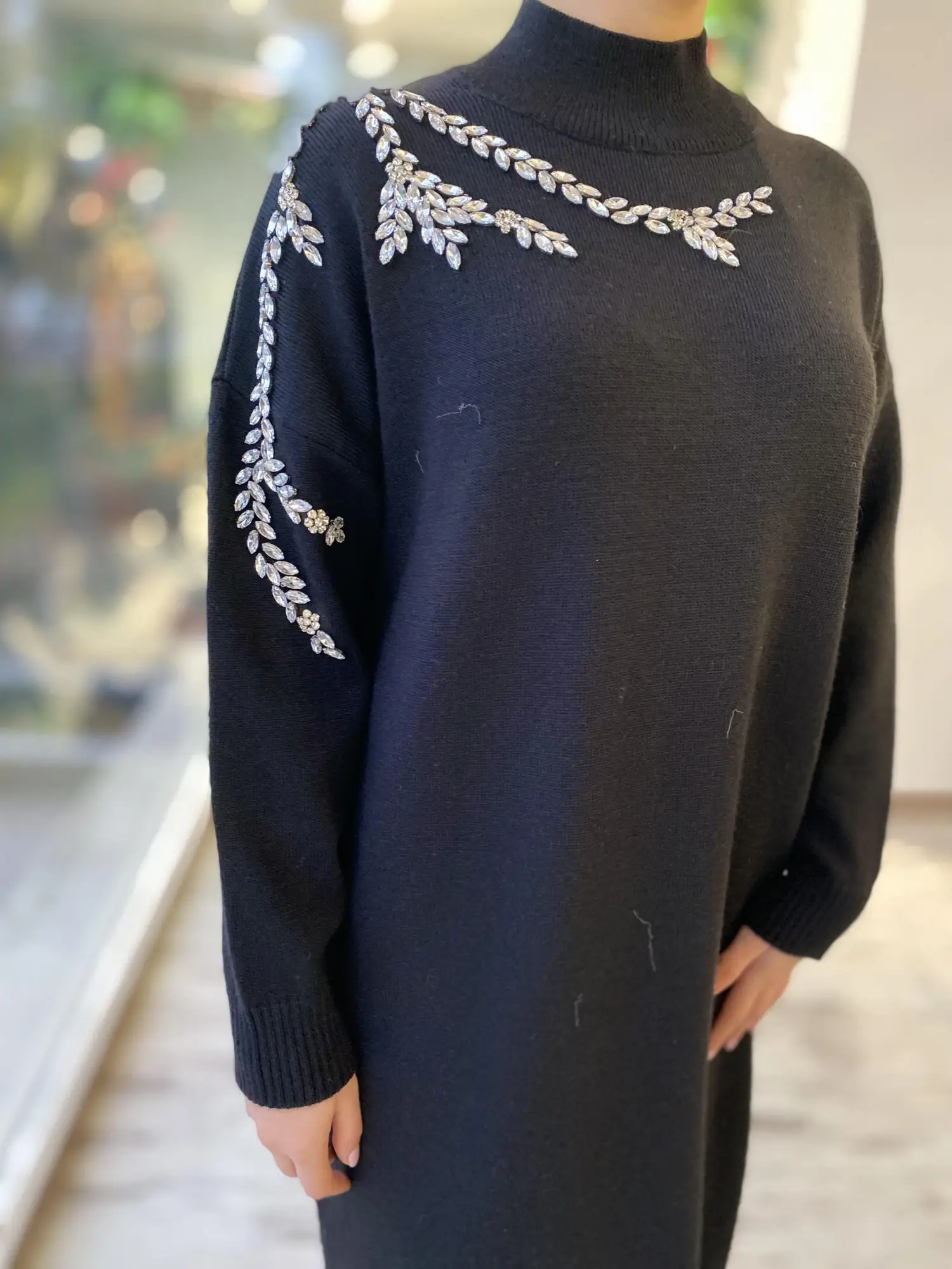 Ghisa Omuzu Taşlı Triko Elbise G4429