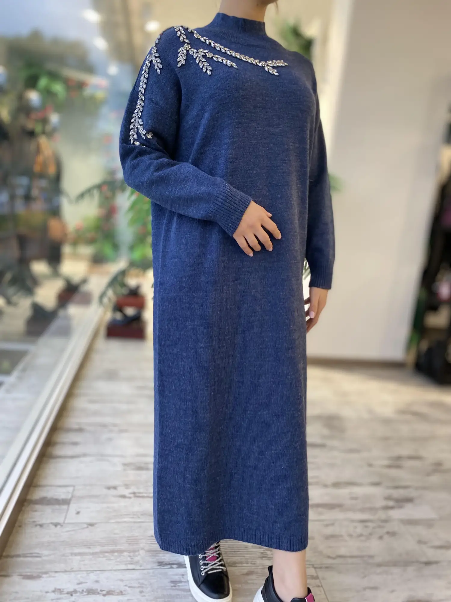 Ghisa Omuzu Taşlı Triko Elbise G4429