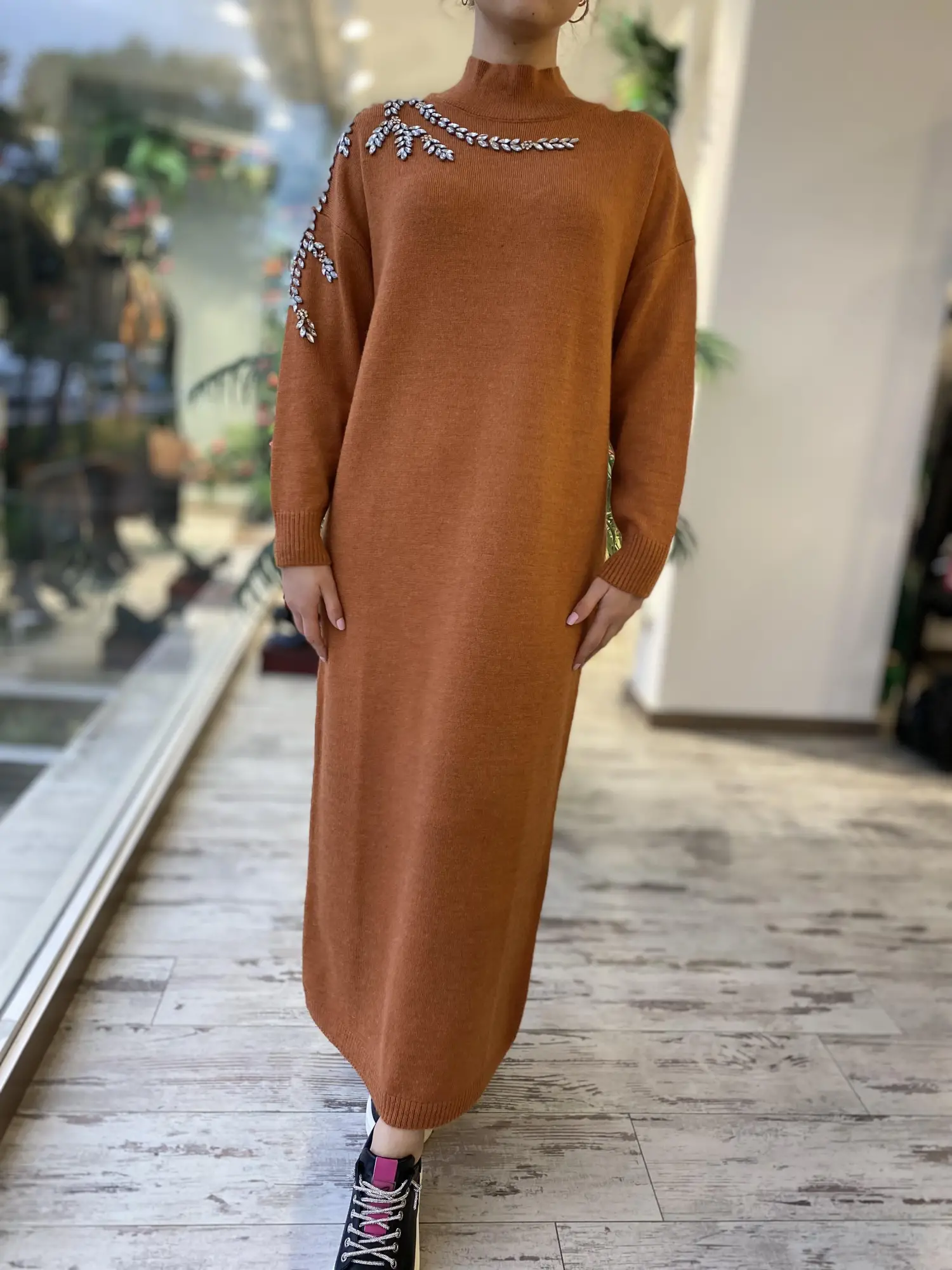 Ghisa Omuzu Taşlı Triko Elbise G4429