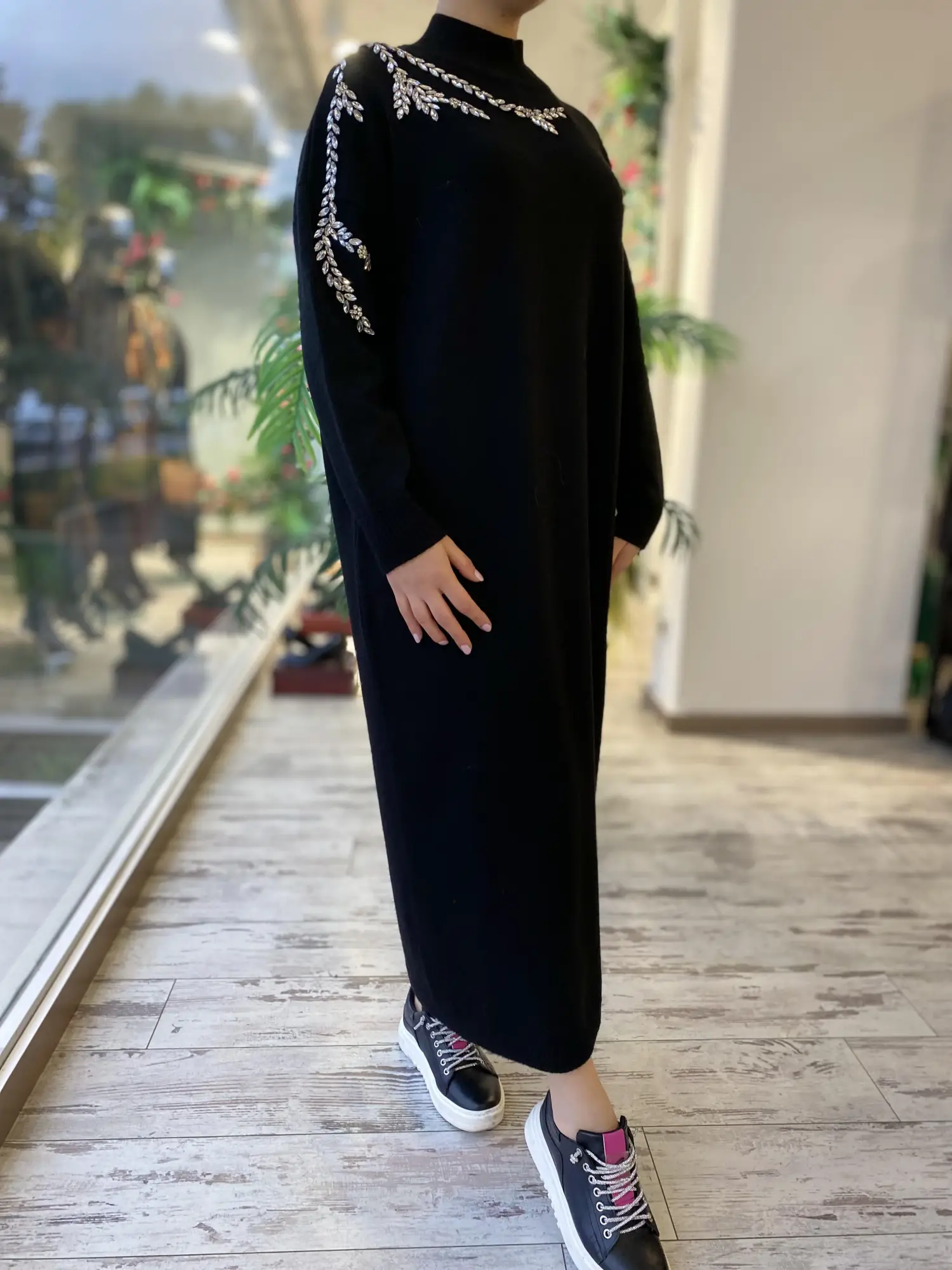 Ghisa Omuzu Taşlı Triko Elbise G4429