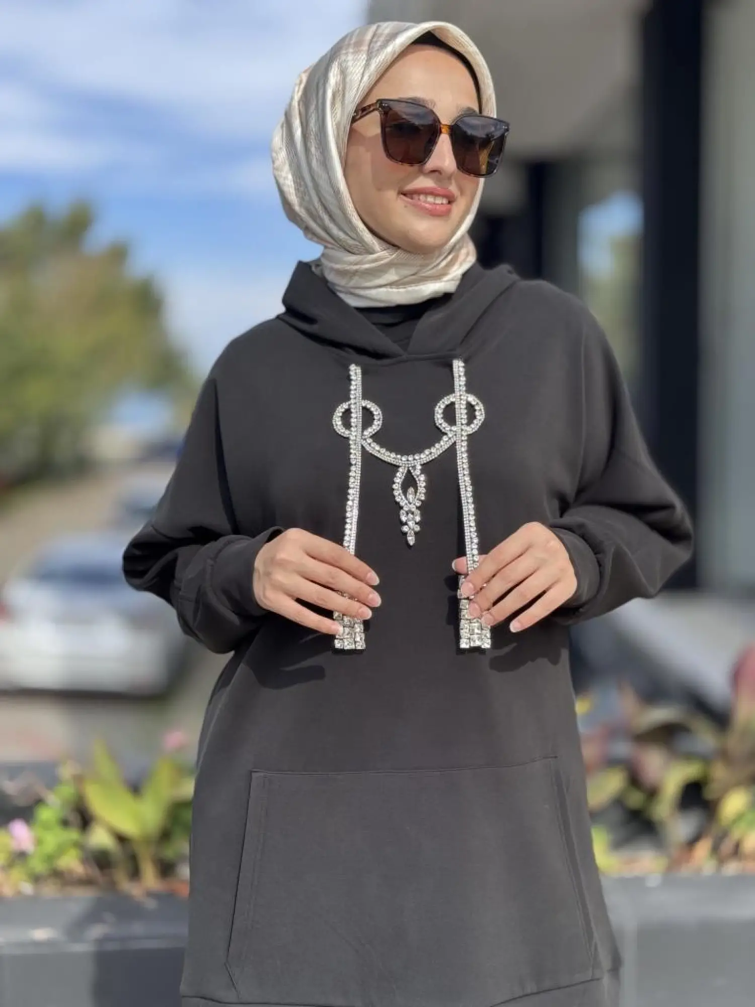 Ghisa Önü Krital Taş Aksesuarlı Tunik Pantolon Takım G4142