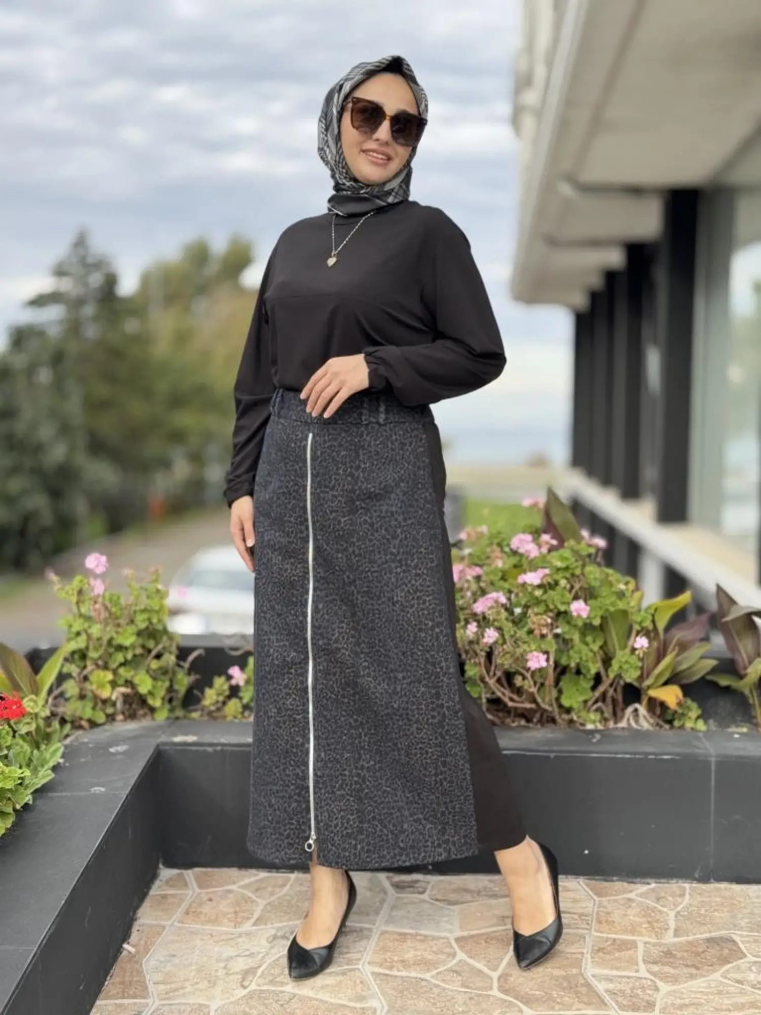 Ghisa Önü Leopar Desenli Fermauar Detaylı Çan Etek G5373