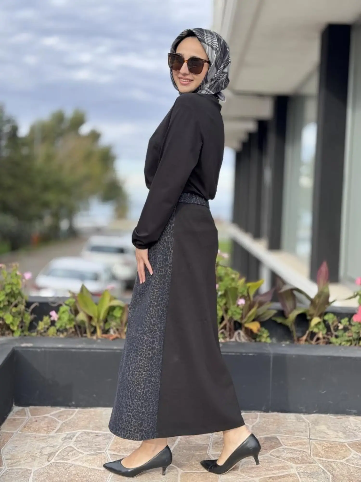 Ghisa Önü Leopar Desenli Fermauar Detaylı Çan Etek G5373