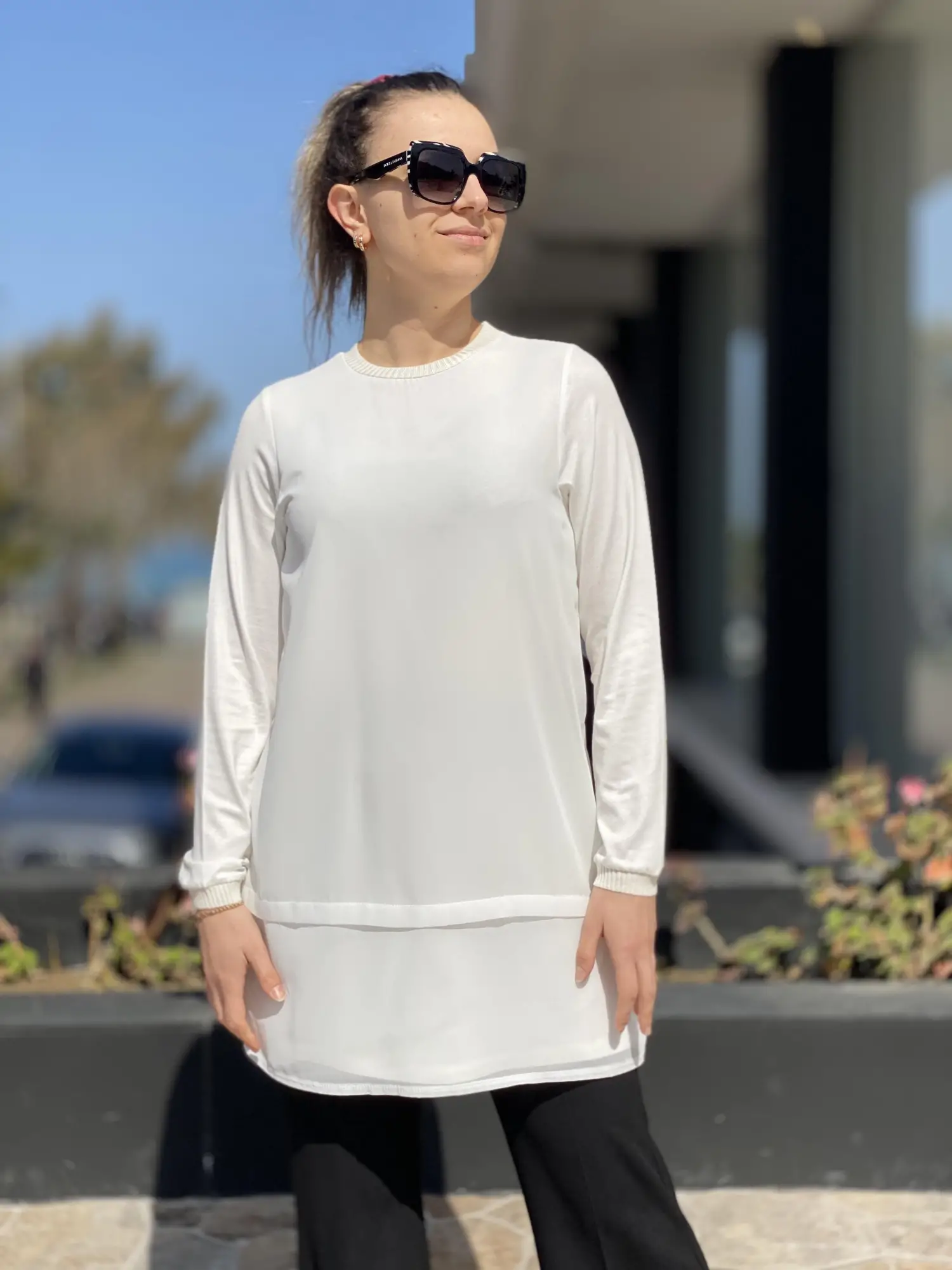 Ghisa Önü Şifon Uzun Kol Ribanalı Penye İçlik/Tunik G4761