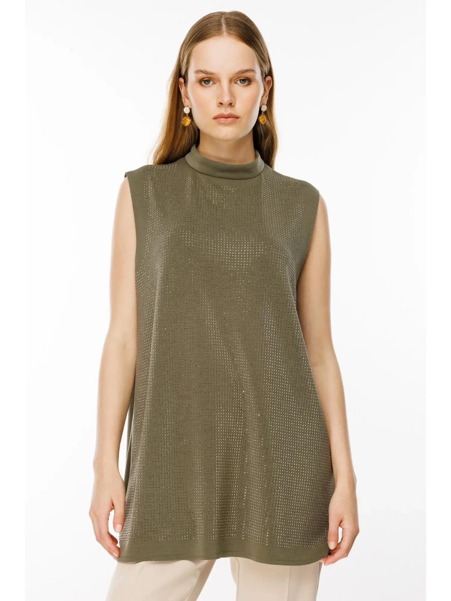 Ghisa Önü Taşlı Sıfır Kol Tunik/İçlik G1858