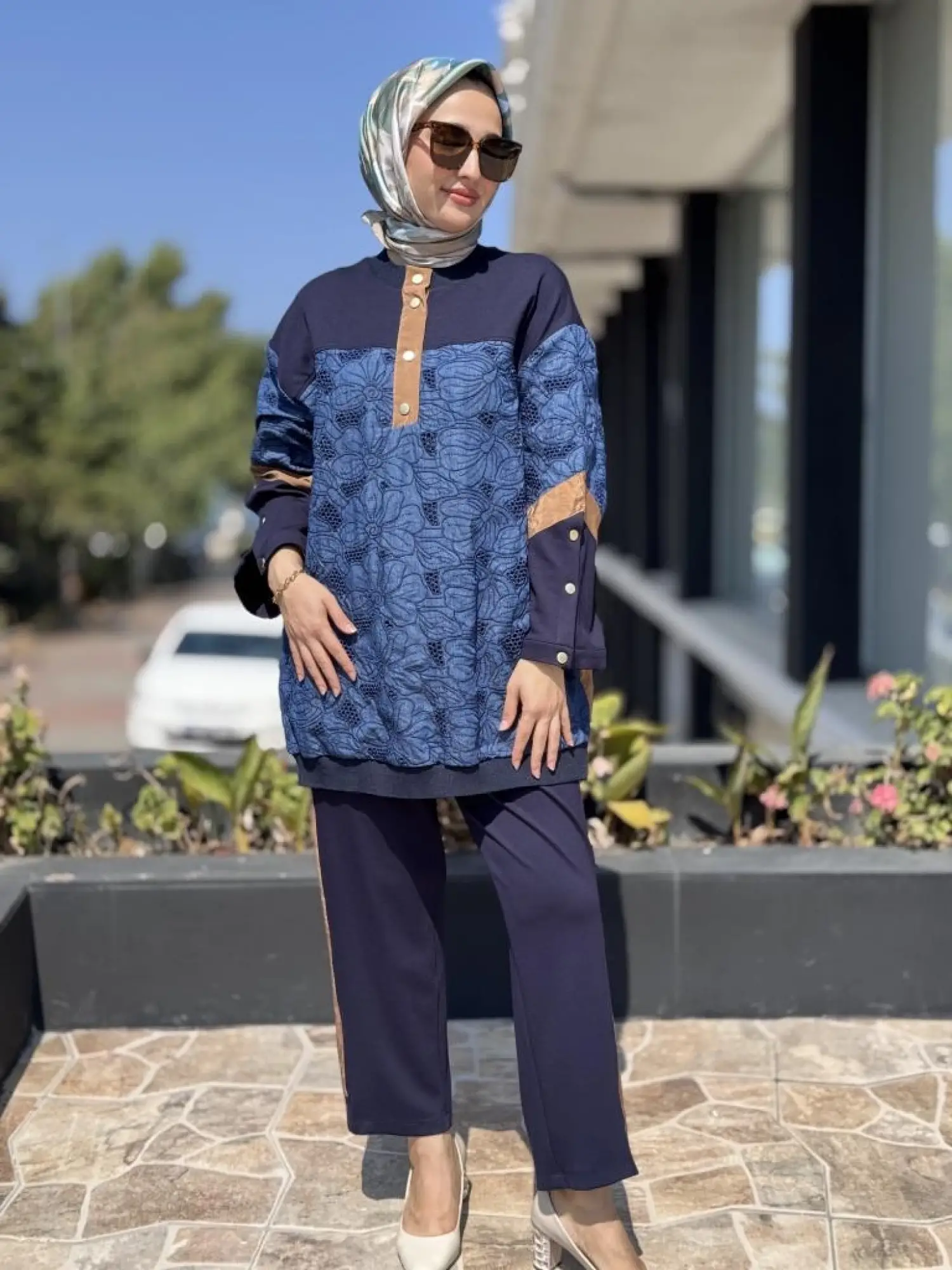 Ghisa Parça Kumaş Detaylı Tunik Pantolon Takım 4025