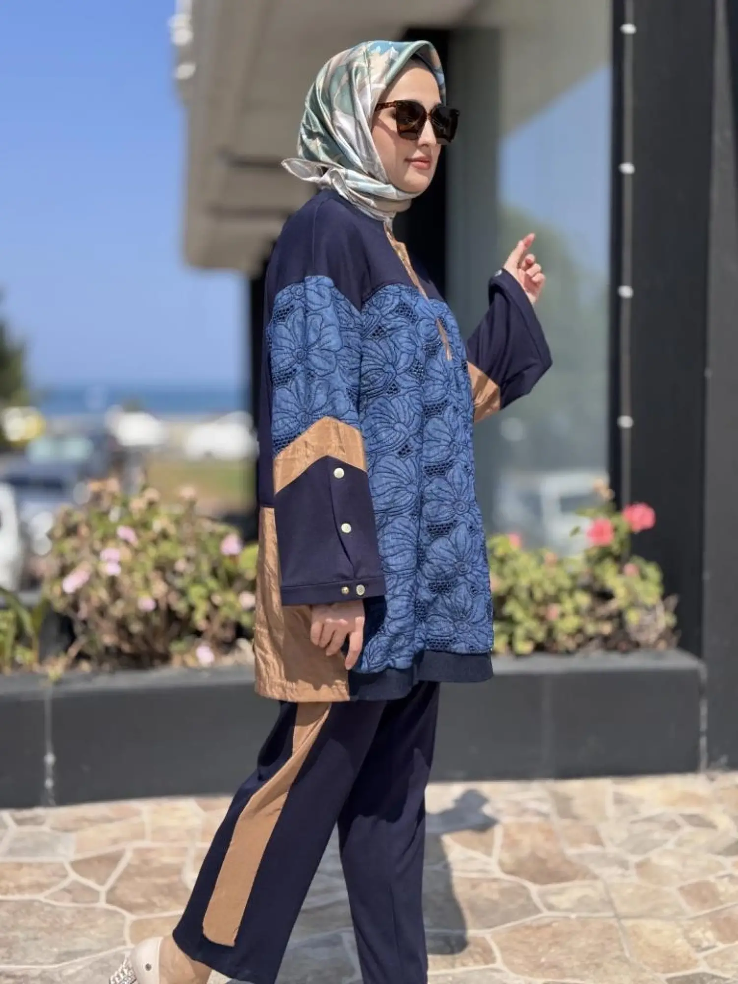 Ghisa Parça Kumaş Detaylı Tunik Pantolon Takım 4025