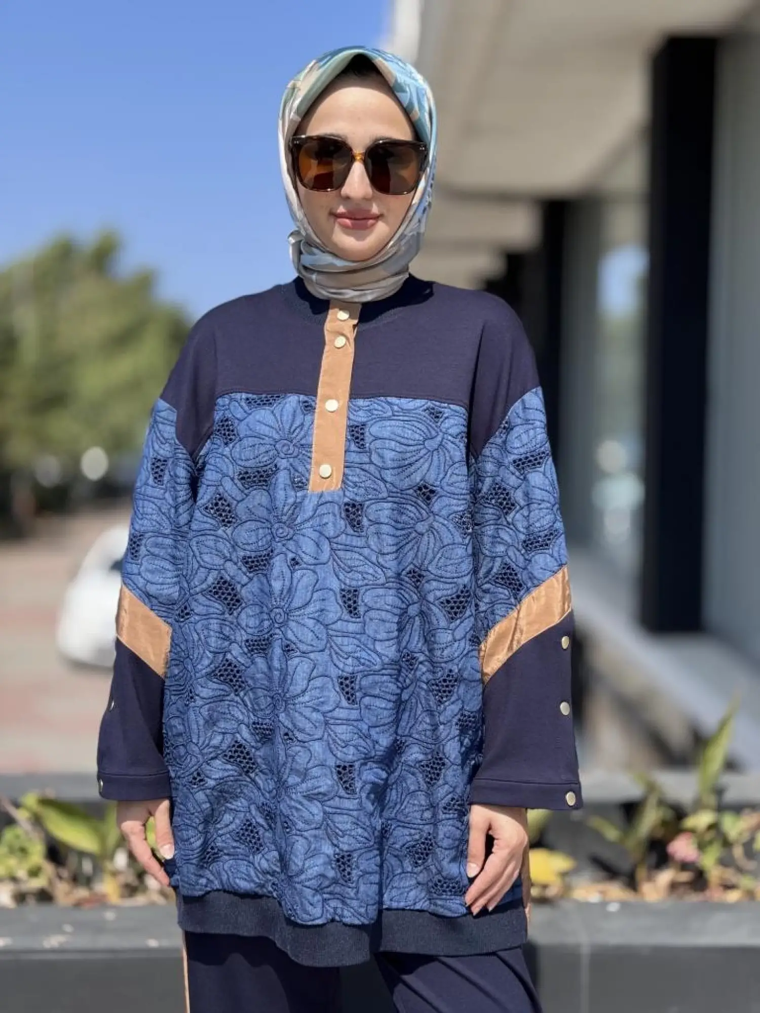 Ghisa Parça Kumaş Detaylı Tunik Pantolon Takım 4025