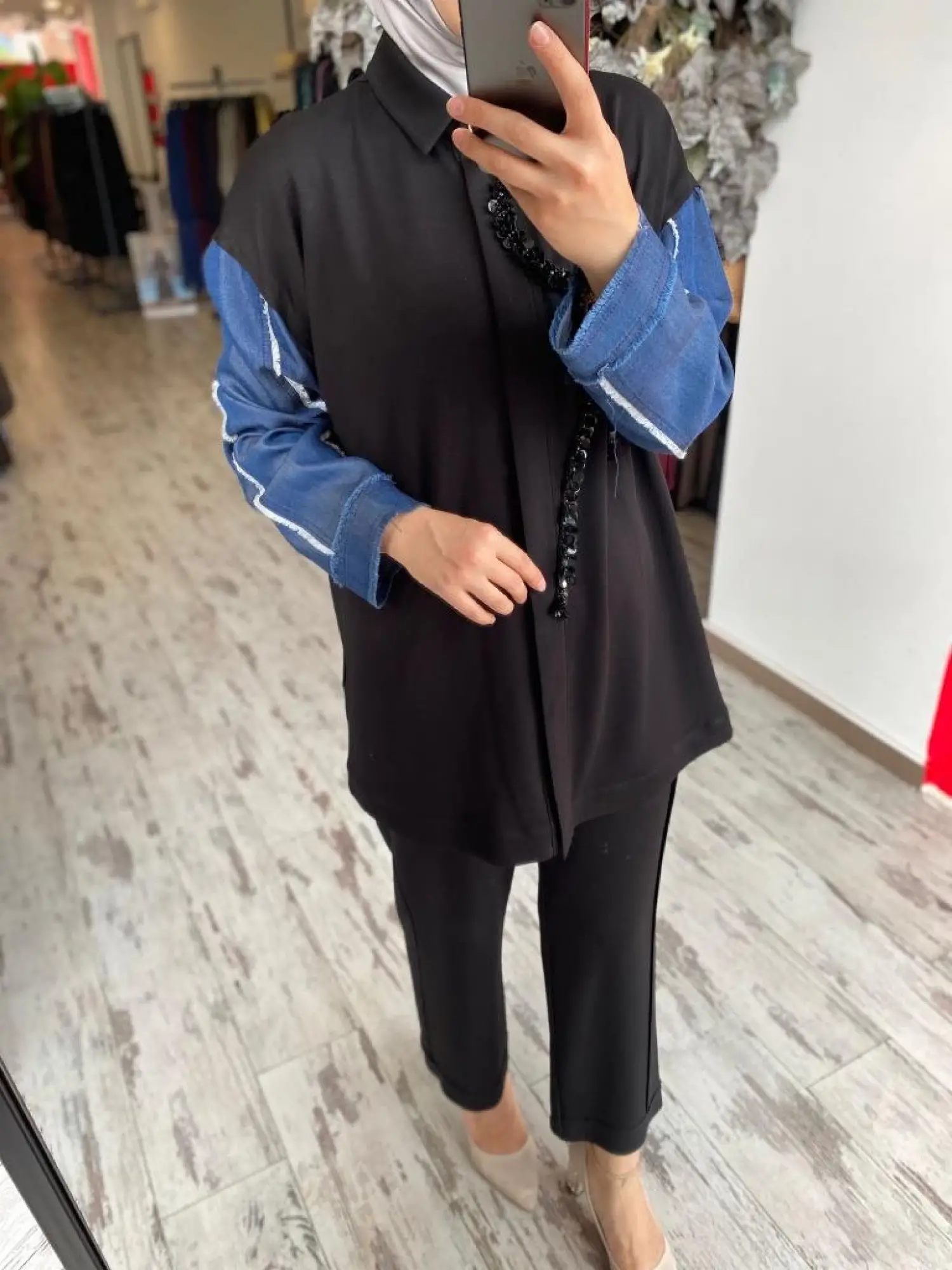 Ghisa Payet ve Kot Detaylı Kap Pantolon Takım 4943