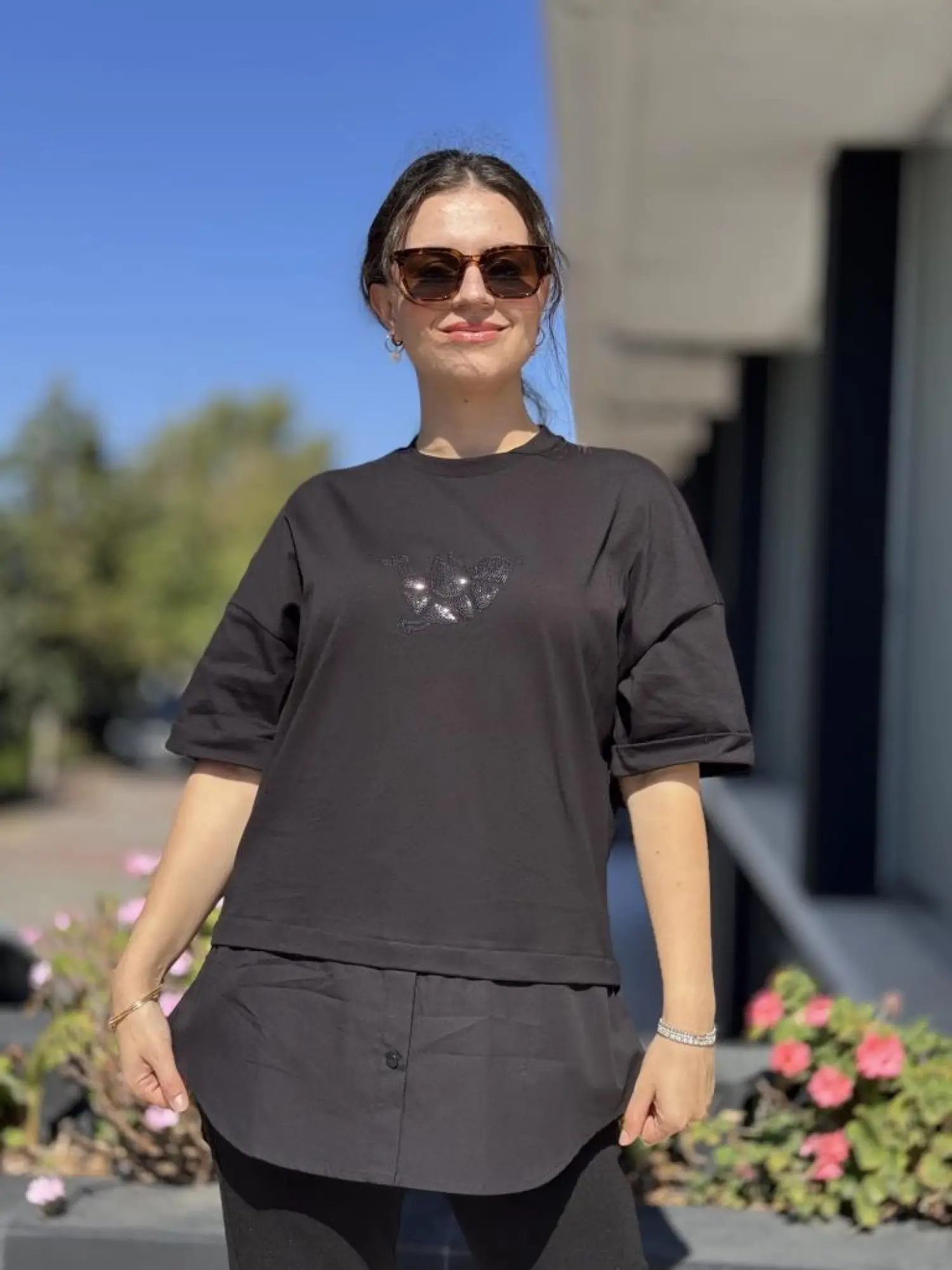 Ghisa Poplin Detaylı Kısa Kol Tunik Tshırt G1018