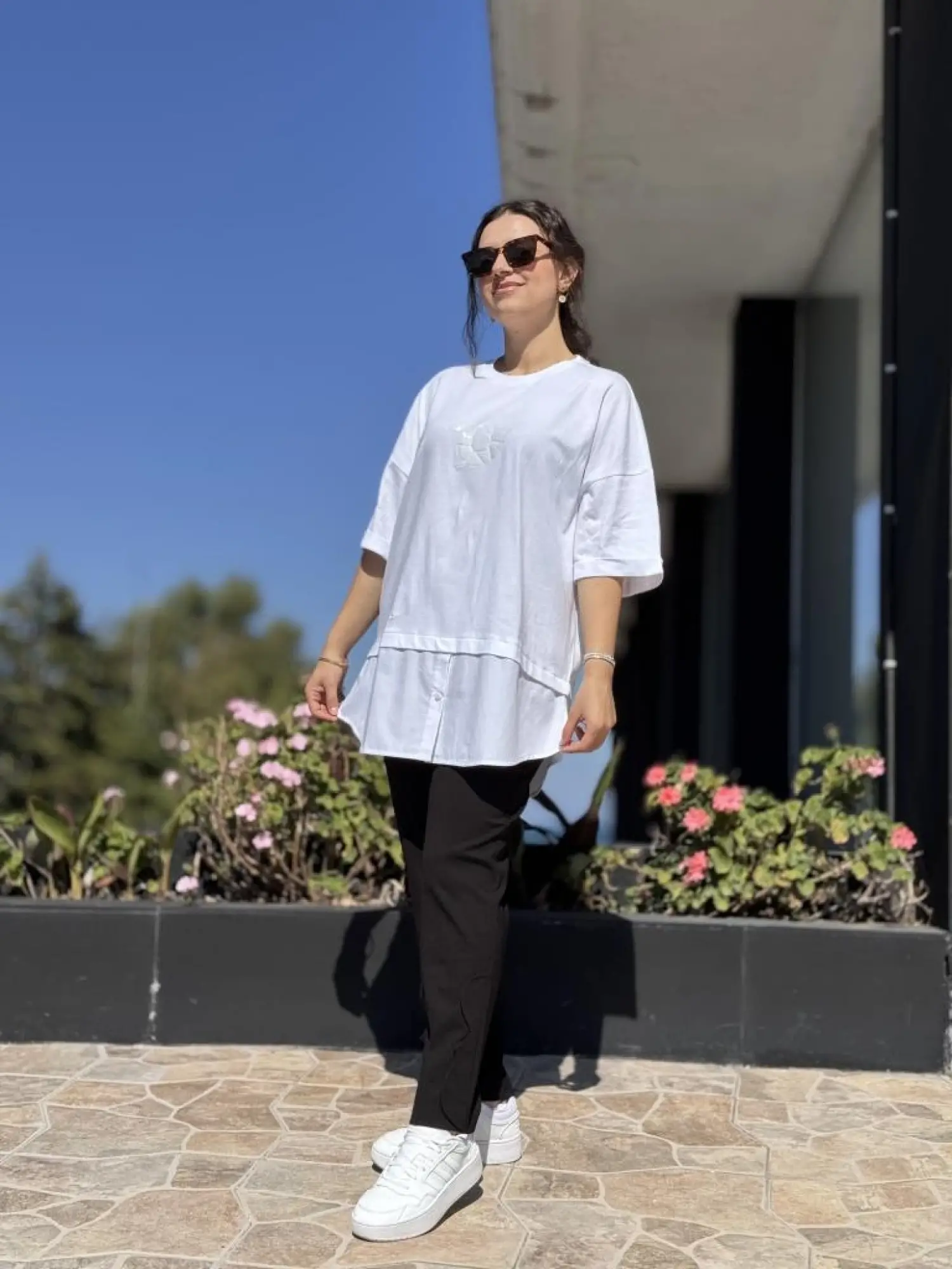 Ghisa Poplin Detaylı Kısa Kol Tunik Tshırt G1018