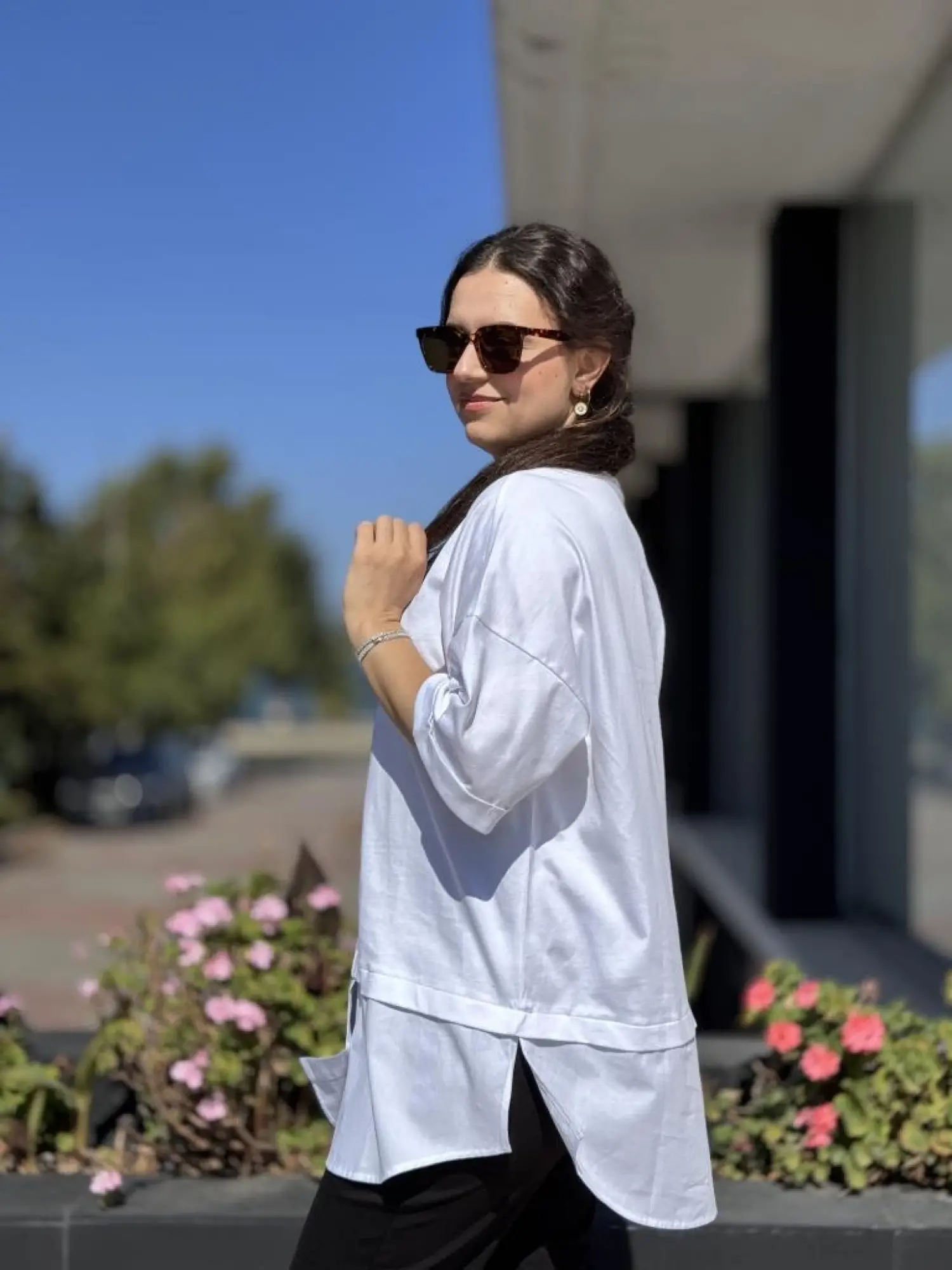 Ghisa Poplin Detaylı Kısa Kol Tunik Tshırt G1018