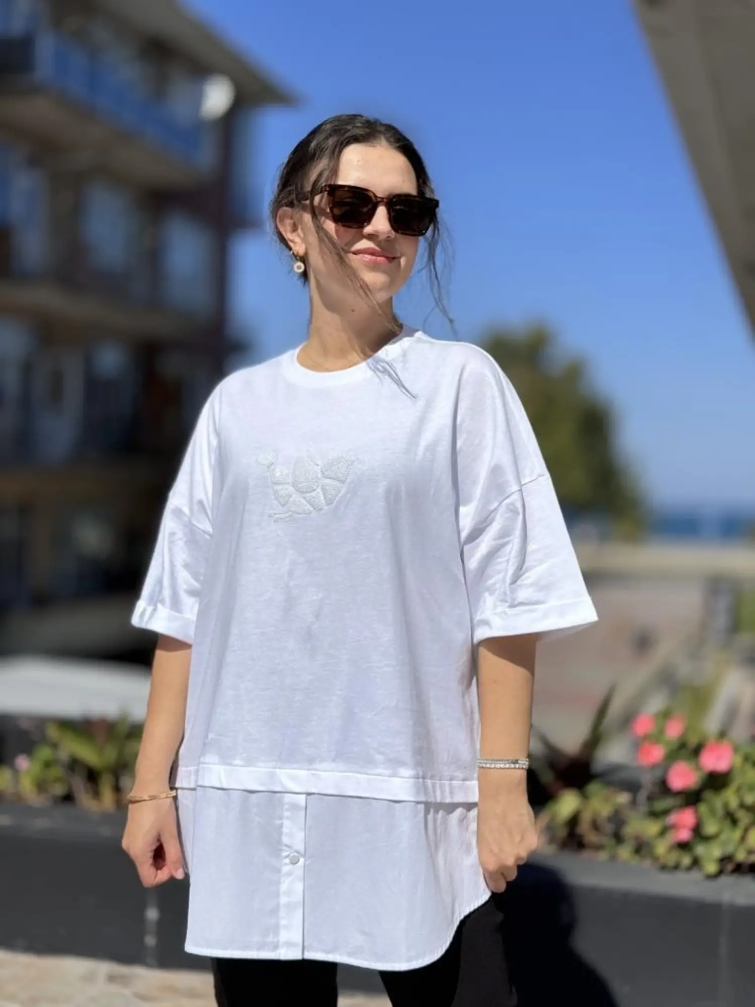 Ghisa Poplin Detaylı Kısa Kol Tunik Tshırt G1018