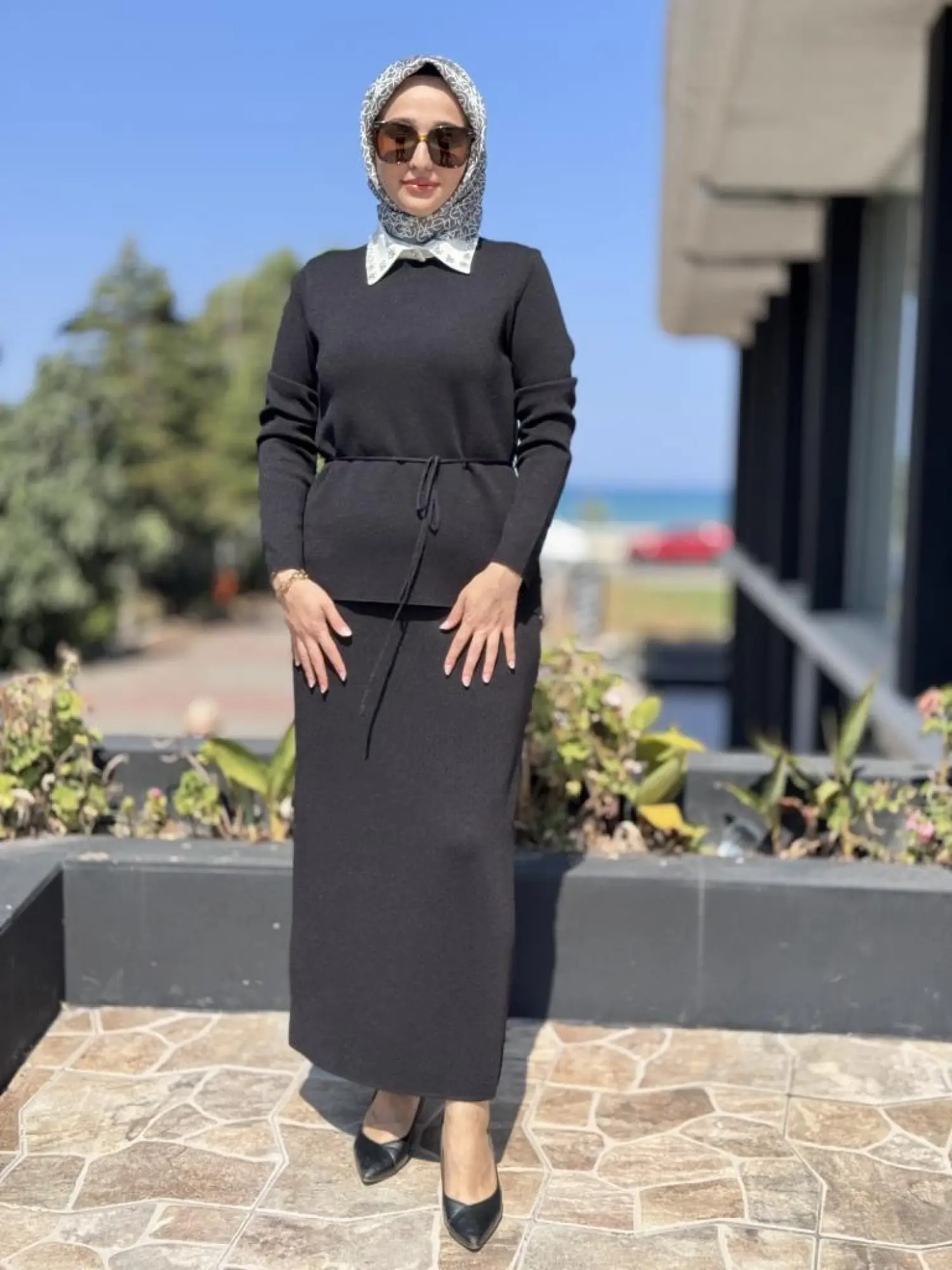 Ghisa Seyyar Yaka Detaylı Triko Etekli Takım 4040