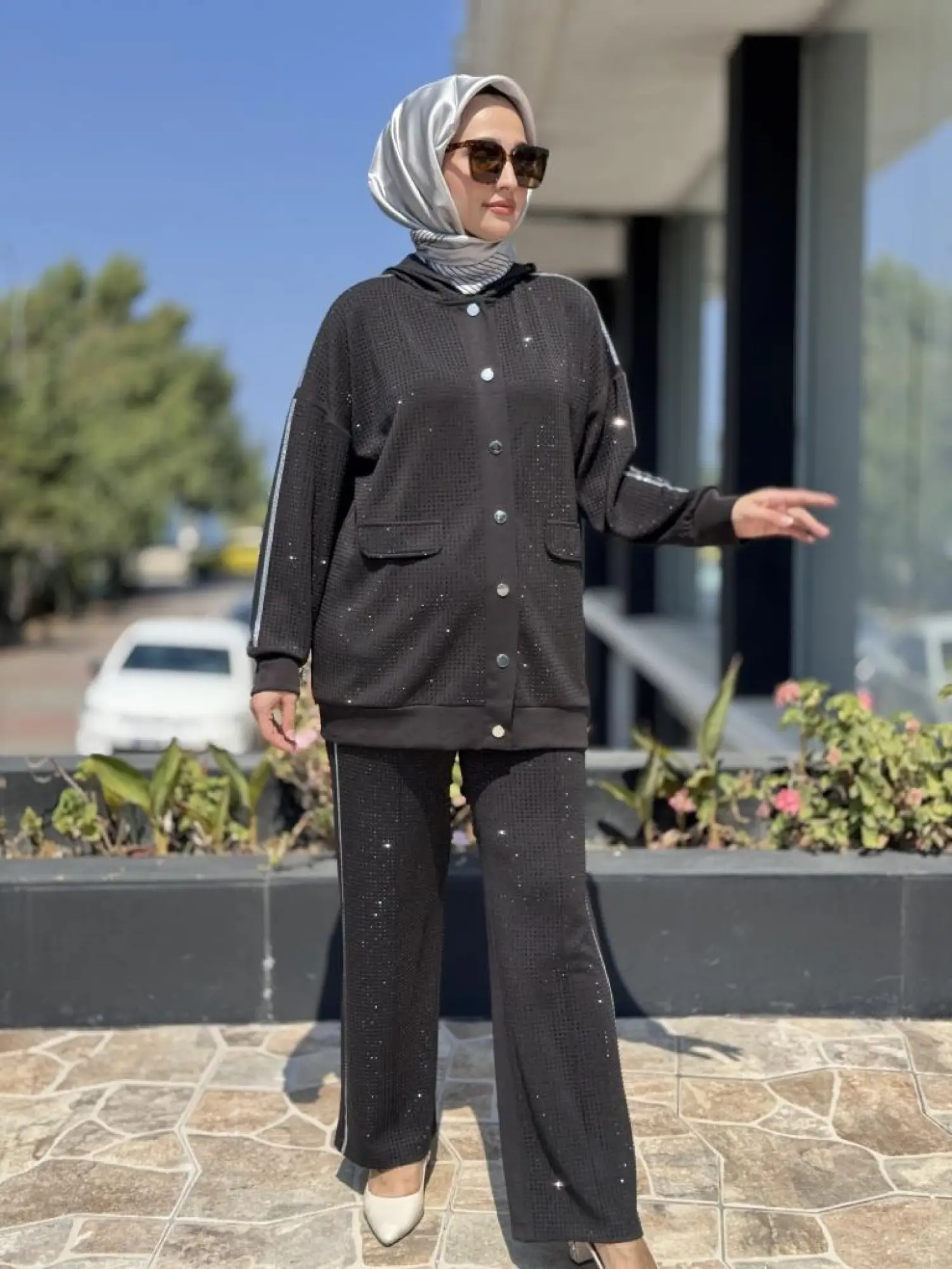 Ghisa Taş Detaylı Kap Pantolon Takım 2451