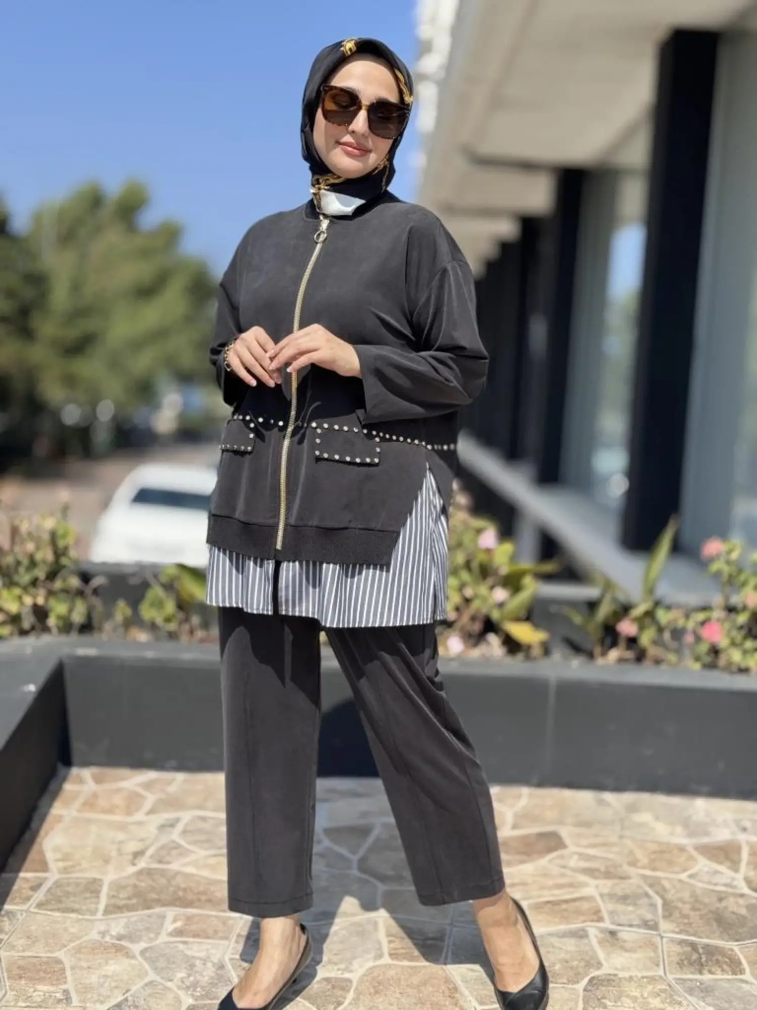 Ghisa Zımba ve Çizgili Poplin Detaylı Kap Pantolon Takım 4066