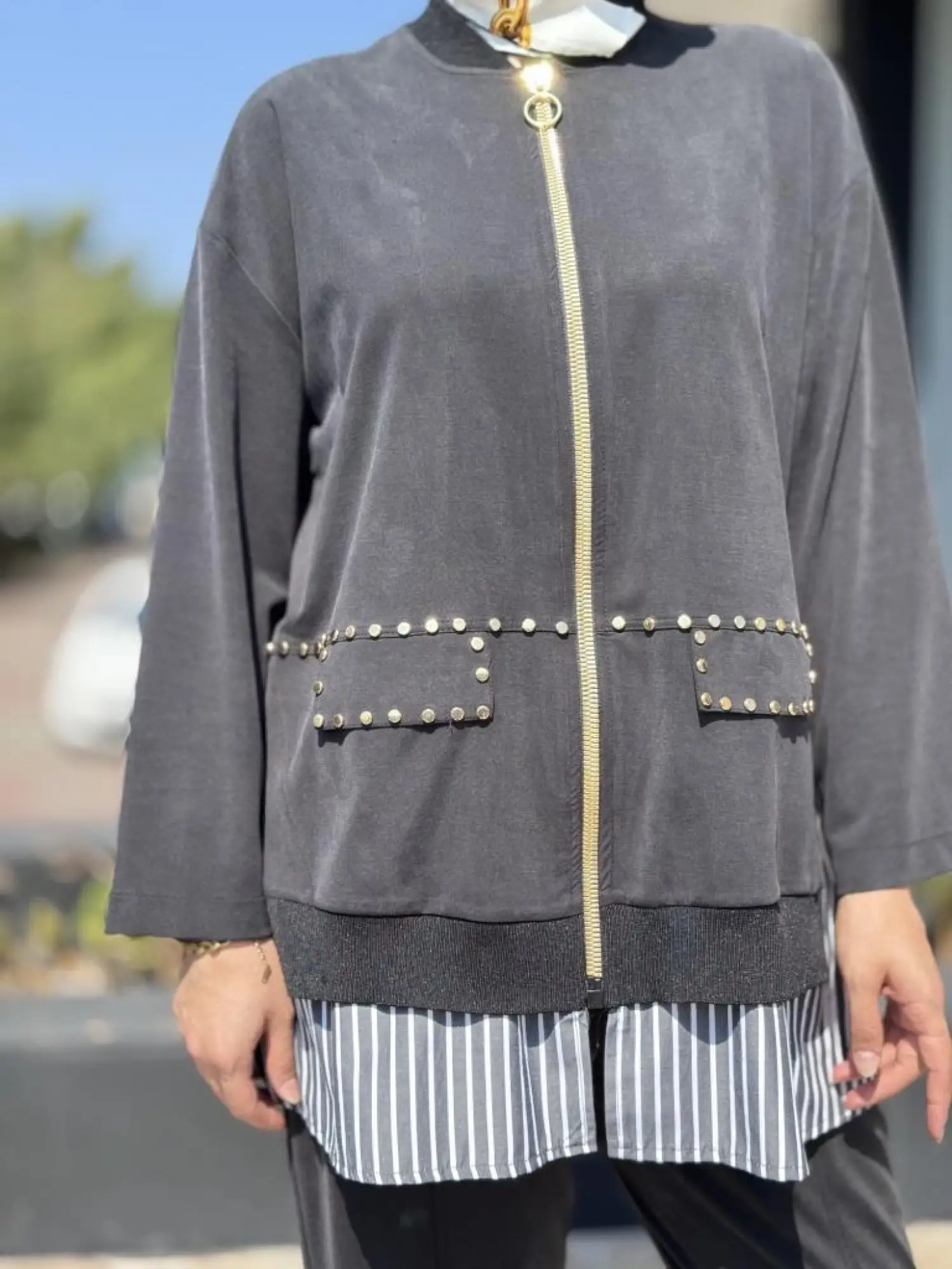 Ghisa Zımba ve Çizgili Poplin Detaylı Kap Pantolon Takım 4066