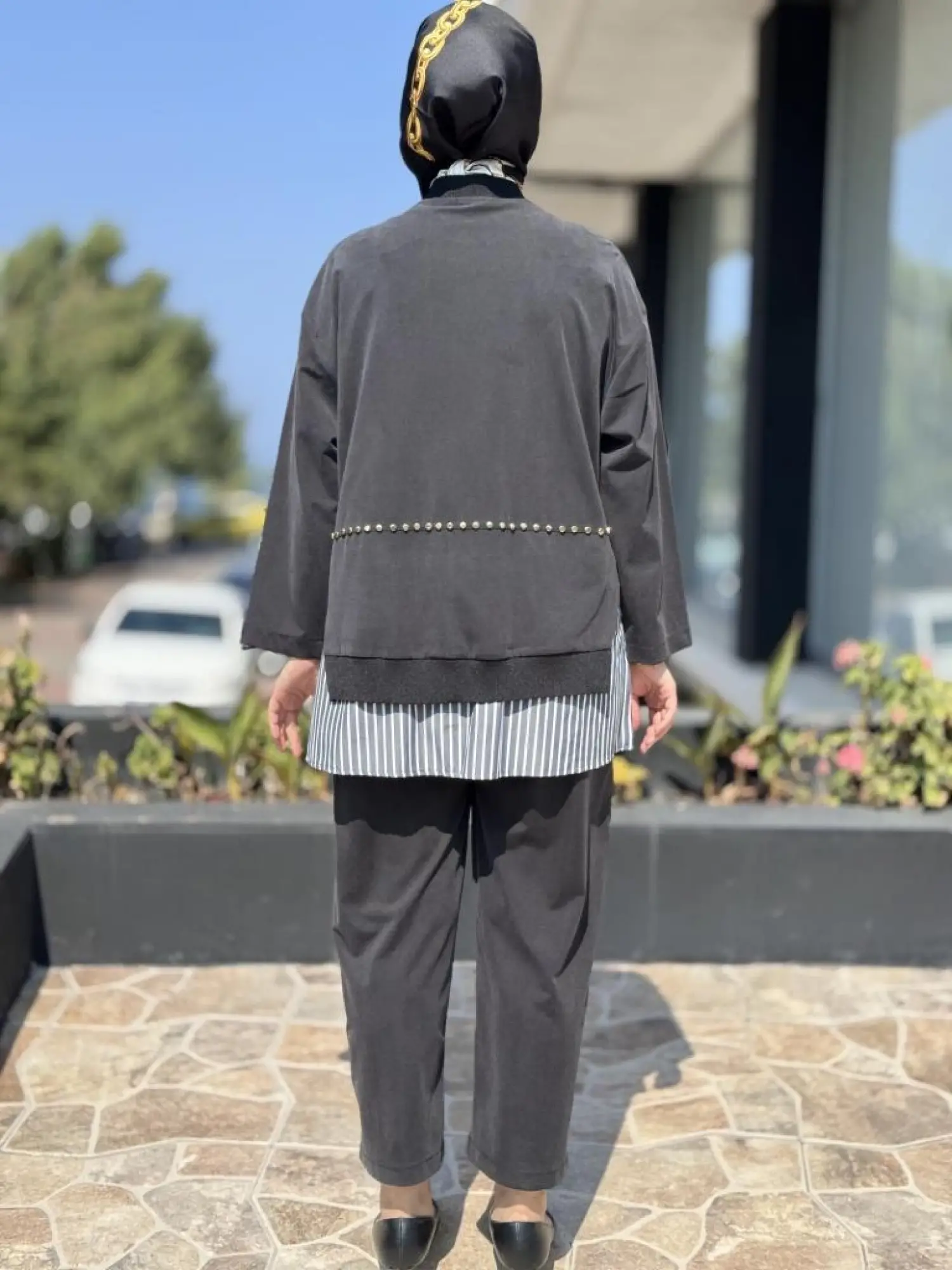 Ghisa Zımba ve Çizgili Poplin Detaylı Kap Pantolon Takım 4066