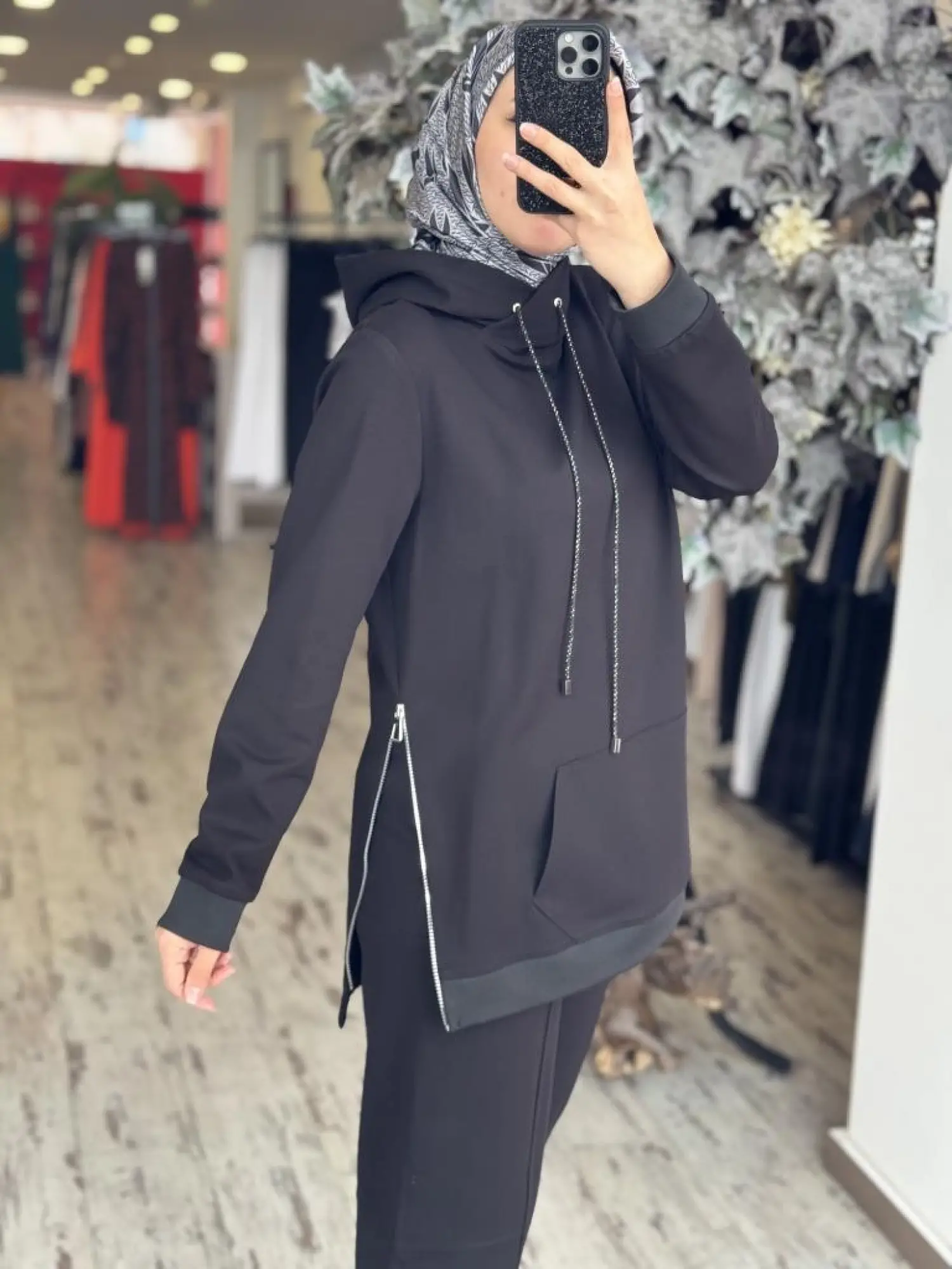 Gırasolem Luxury Kapüşonlu Yanları Fermuarlı Tunik Pantolon Takım